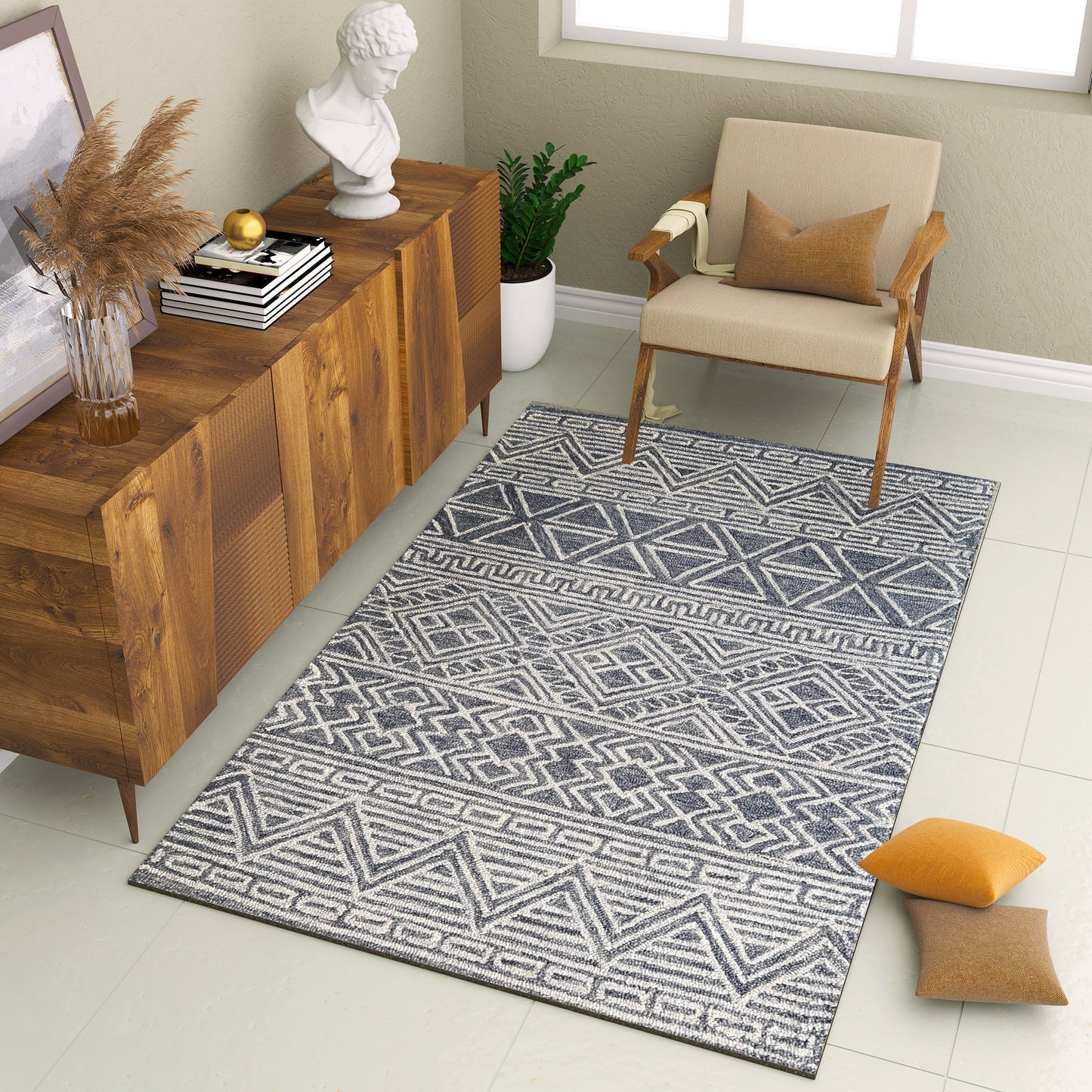 Premium Hand-Tufted Rug Made of 100% Wool - Still River Blue - 4x6 Feet