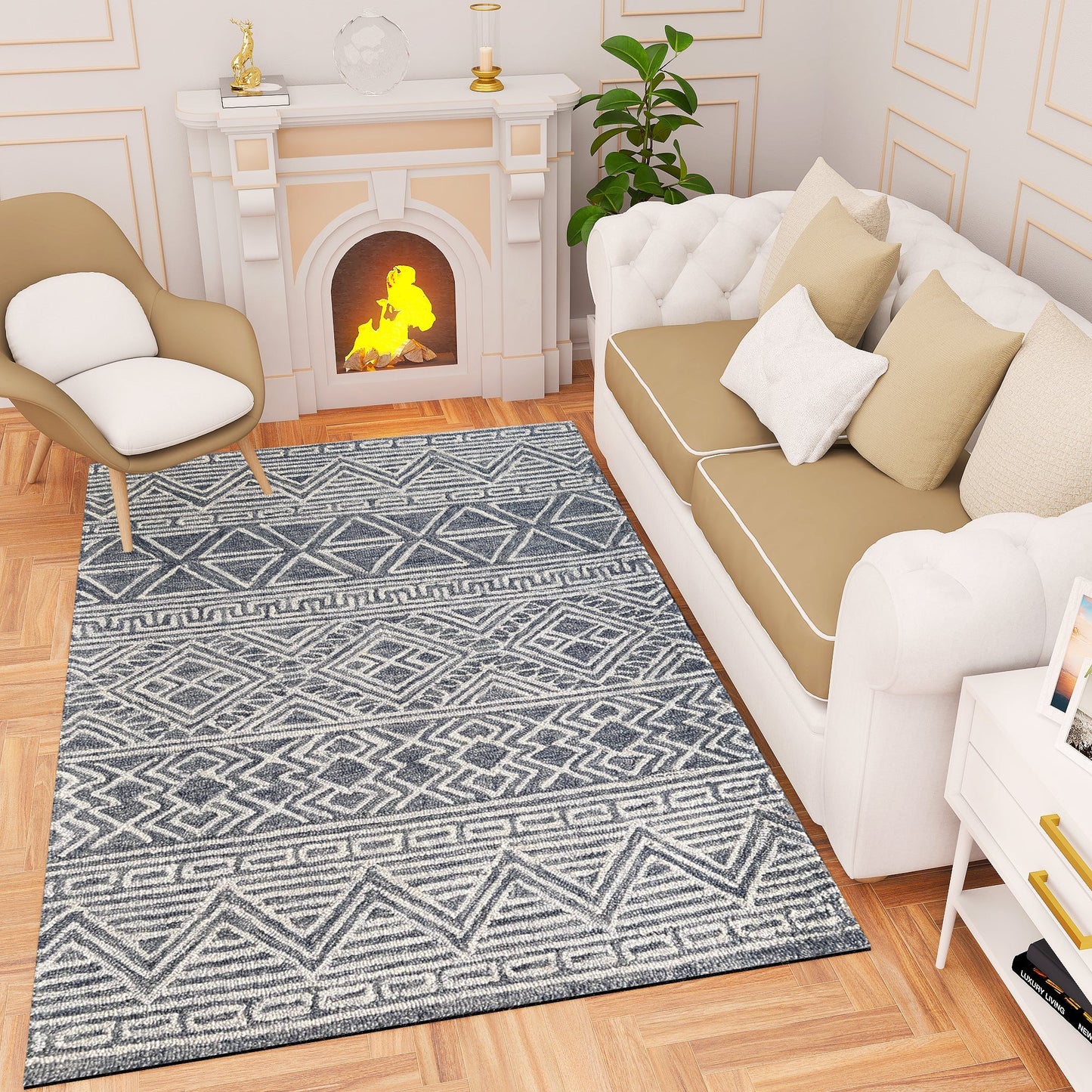 Premium Hand-Tufted Rug Made of 100% Wool - Still River Blue - 4x6 Feet