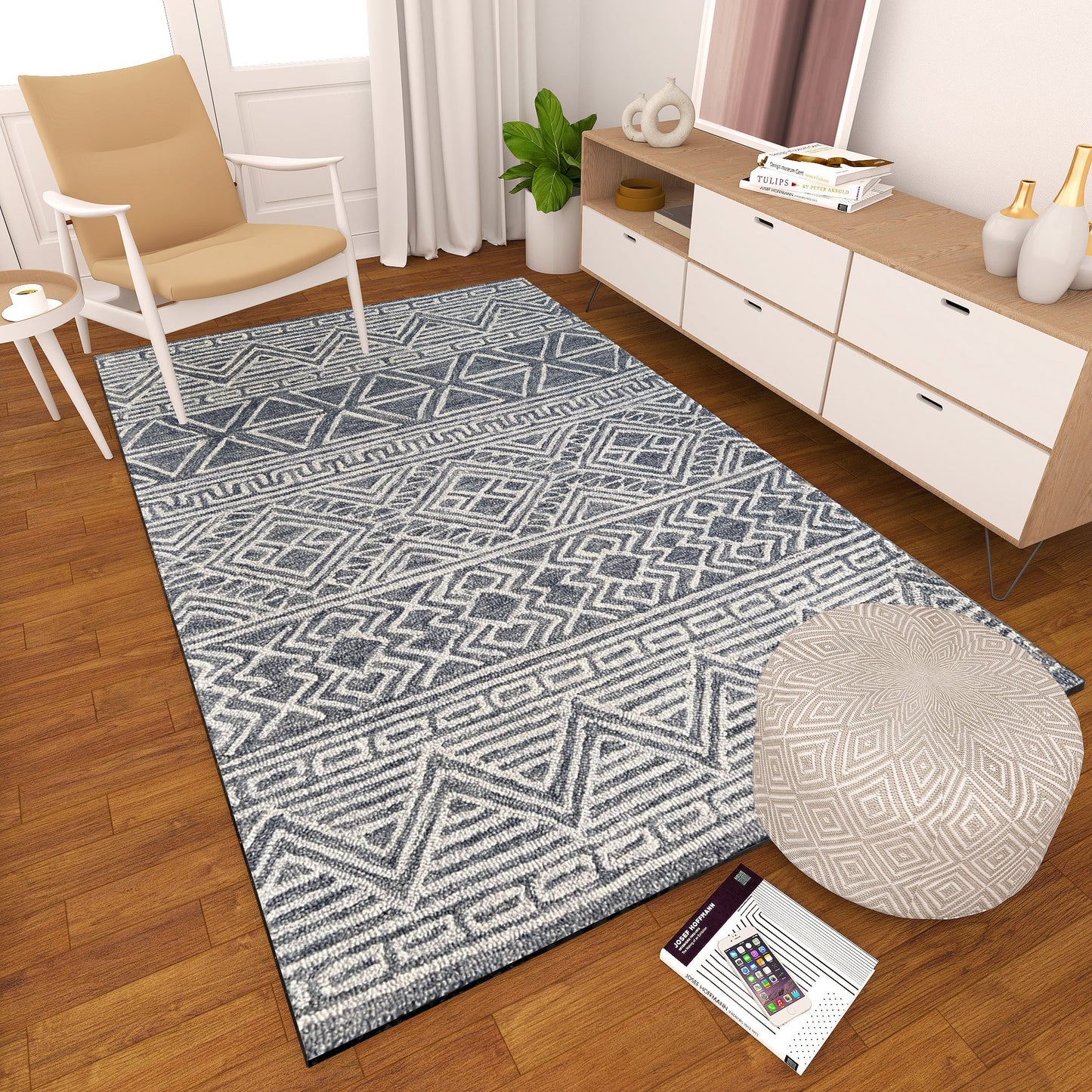 Premium Hand-Tufted Rug Made of 100% Wool - Still River Blue - 6x9 Feet