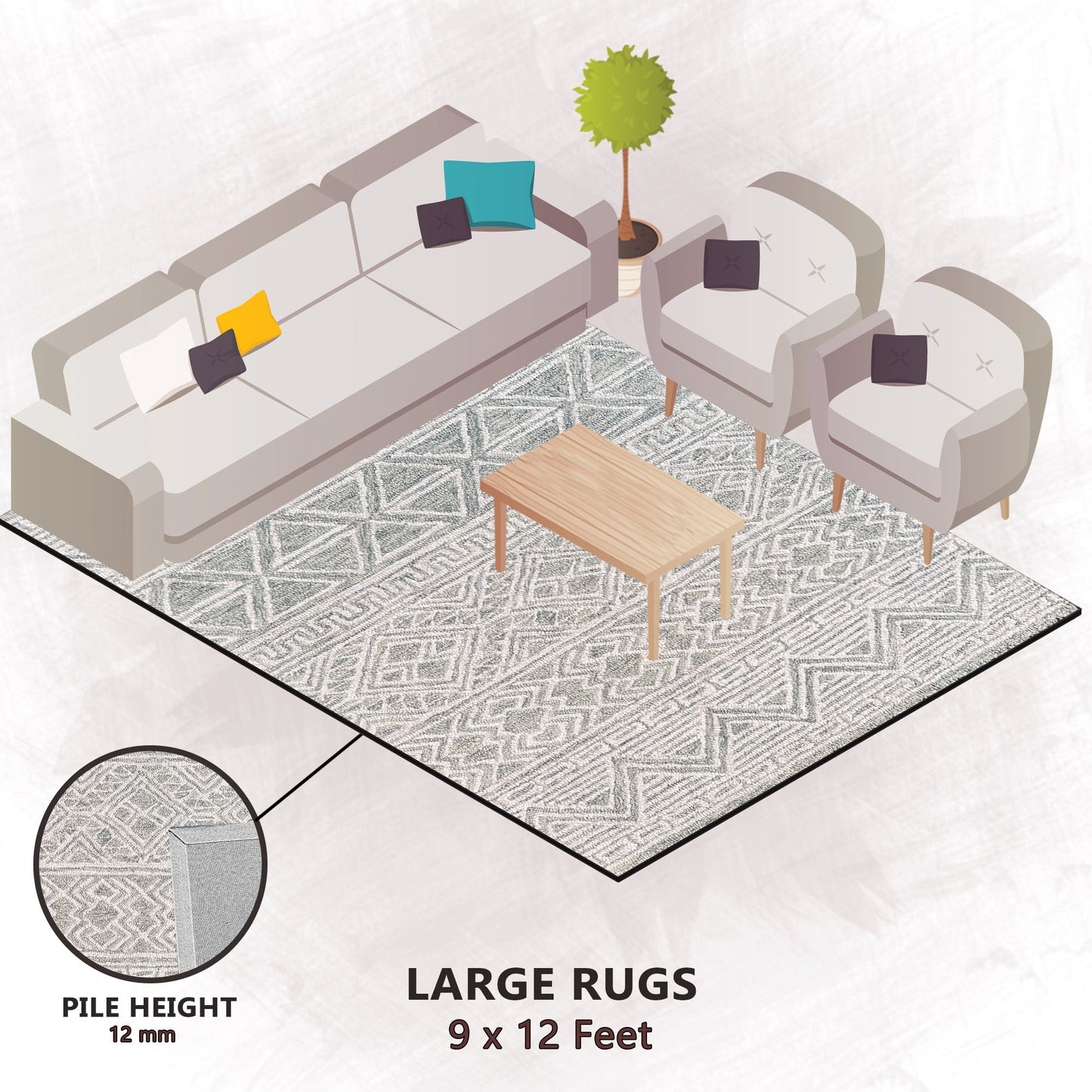 Premium Hand-Tufted Rug Made of 100% Wool - Still River Grey - 9x12 Feet