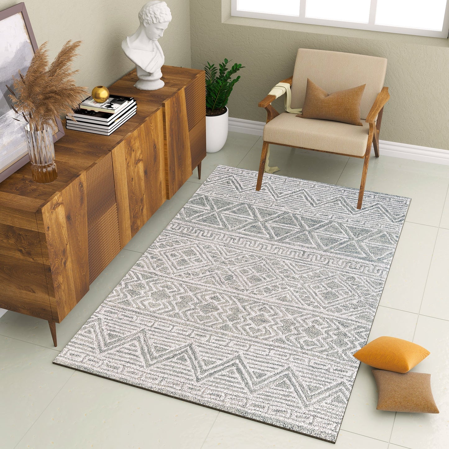 Premium Hand-Tufted Rug Made of 100% Wool - Still River Grey - 5x8 Feet