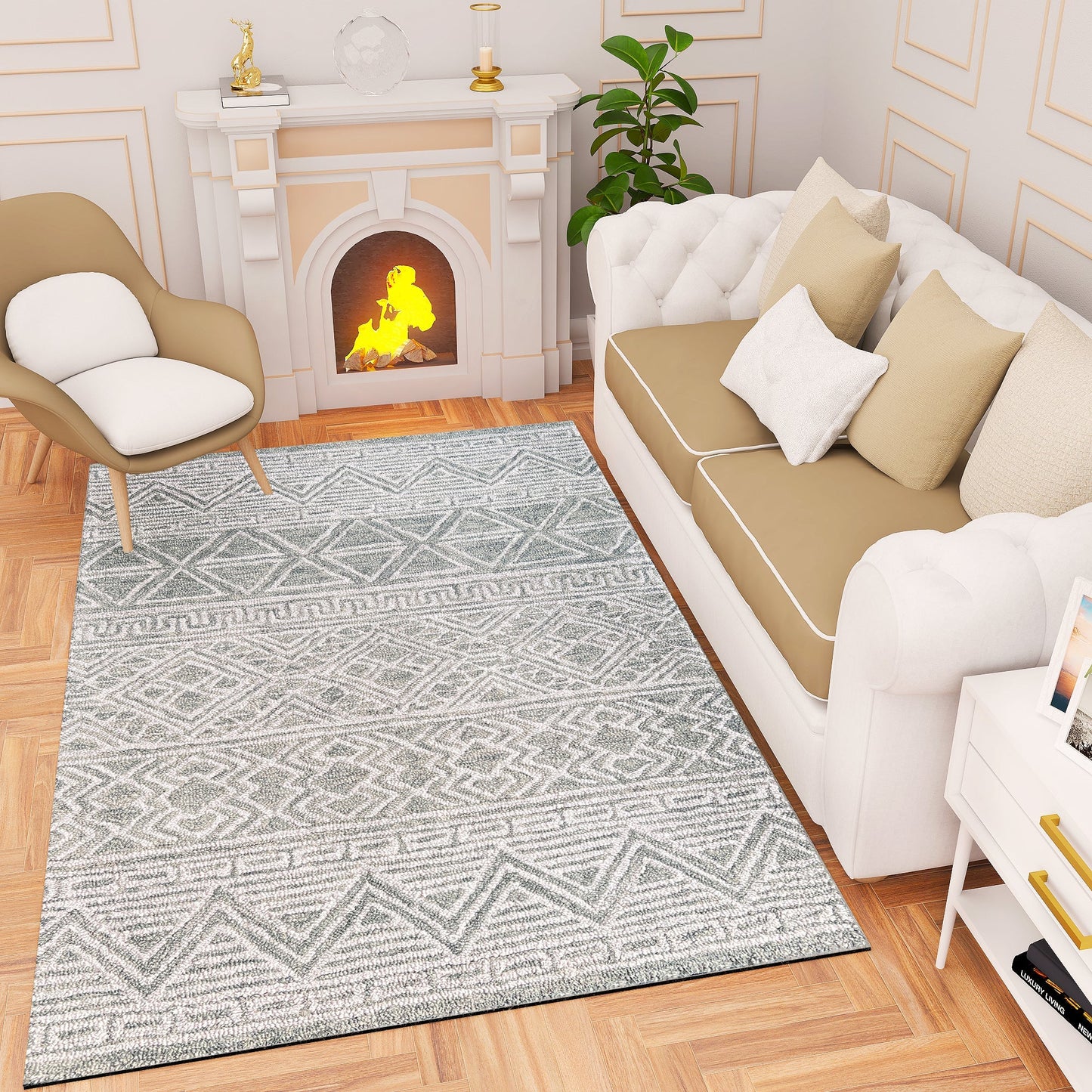 Premium Hand-Tufted Rug Made of 100% Wool - Still River Grey - 5x8 Feet