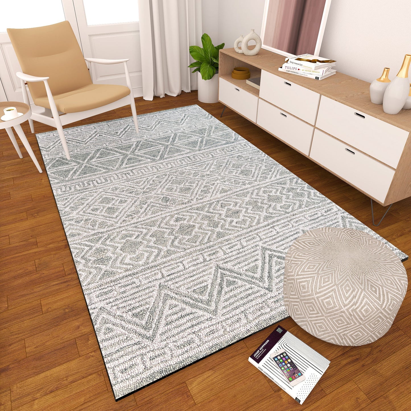 Premium Hand-Tufted Rug Made of 100% Wool - Still River Grey - 5x8 Feet