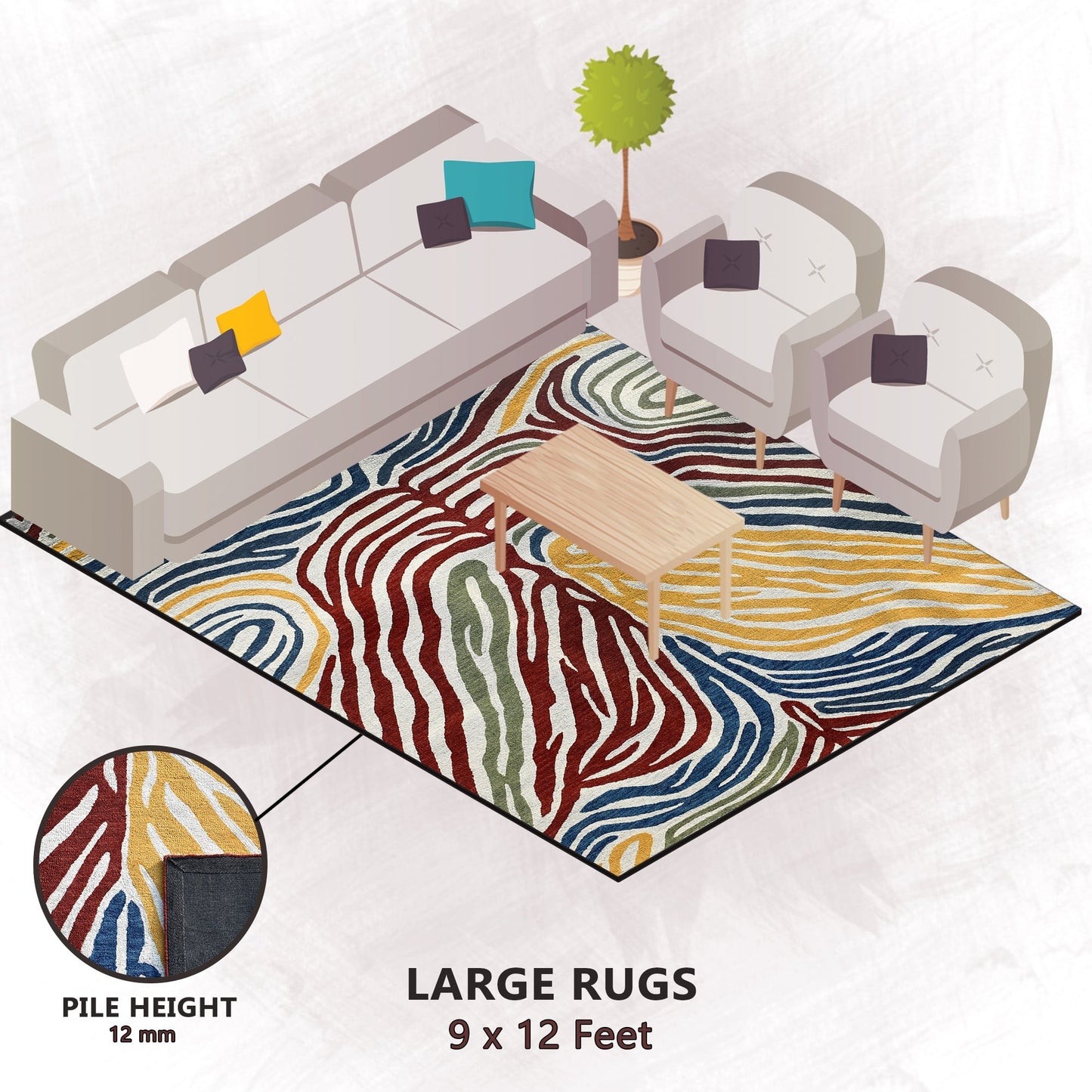 Premium Hand-Tufted Rug Made of 100% Wool - Savanna - 9x12 Feet