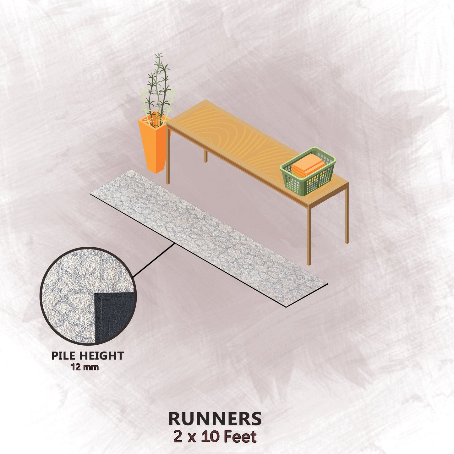 Premium Hand-Tufted Rug Made of 100% Wool - Shiraz Grid - 2x10 Feet