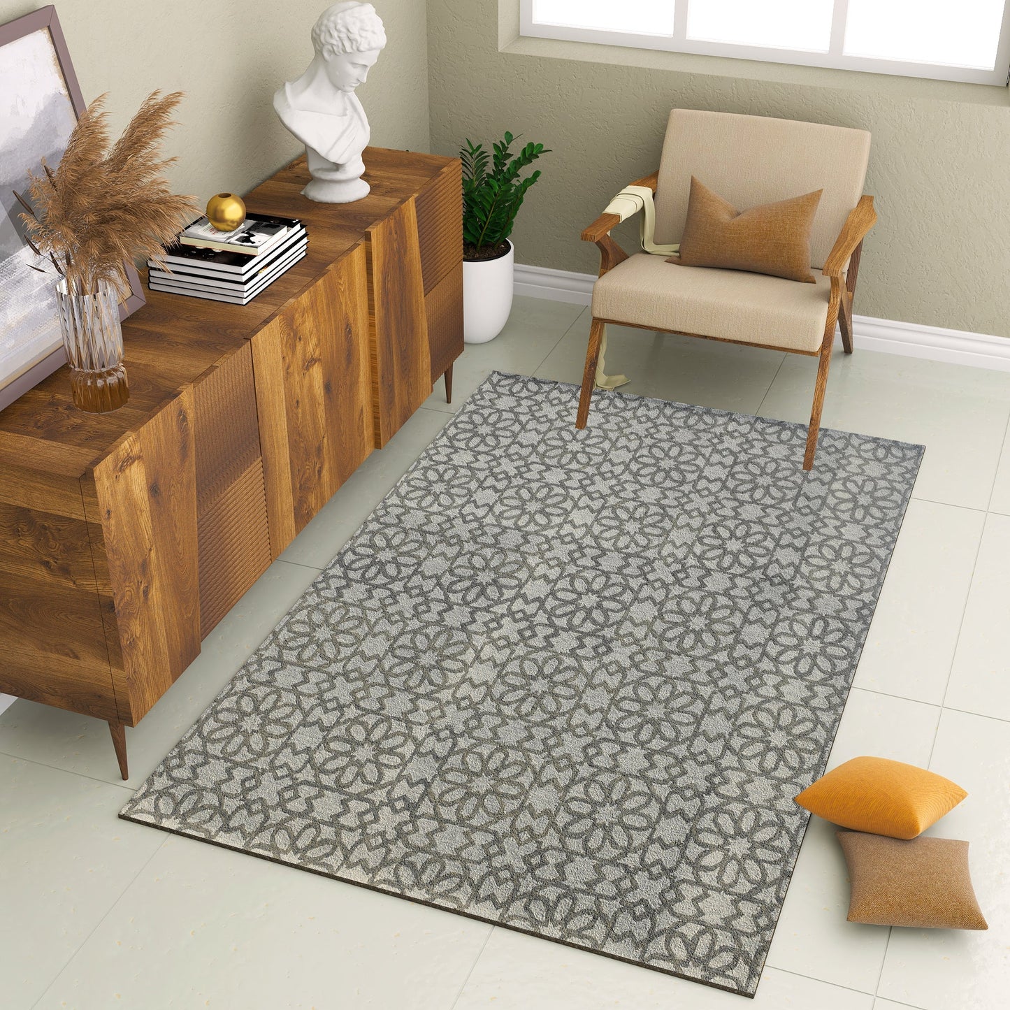 Premium Hand-Tufted Rug Made of 100% Wool - Shiraz Grid - 4x6 Feet