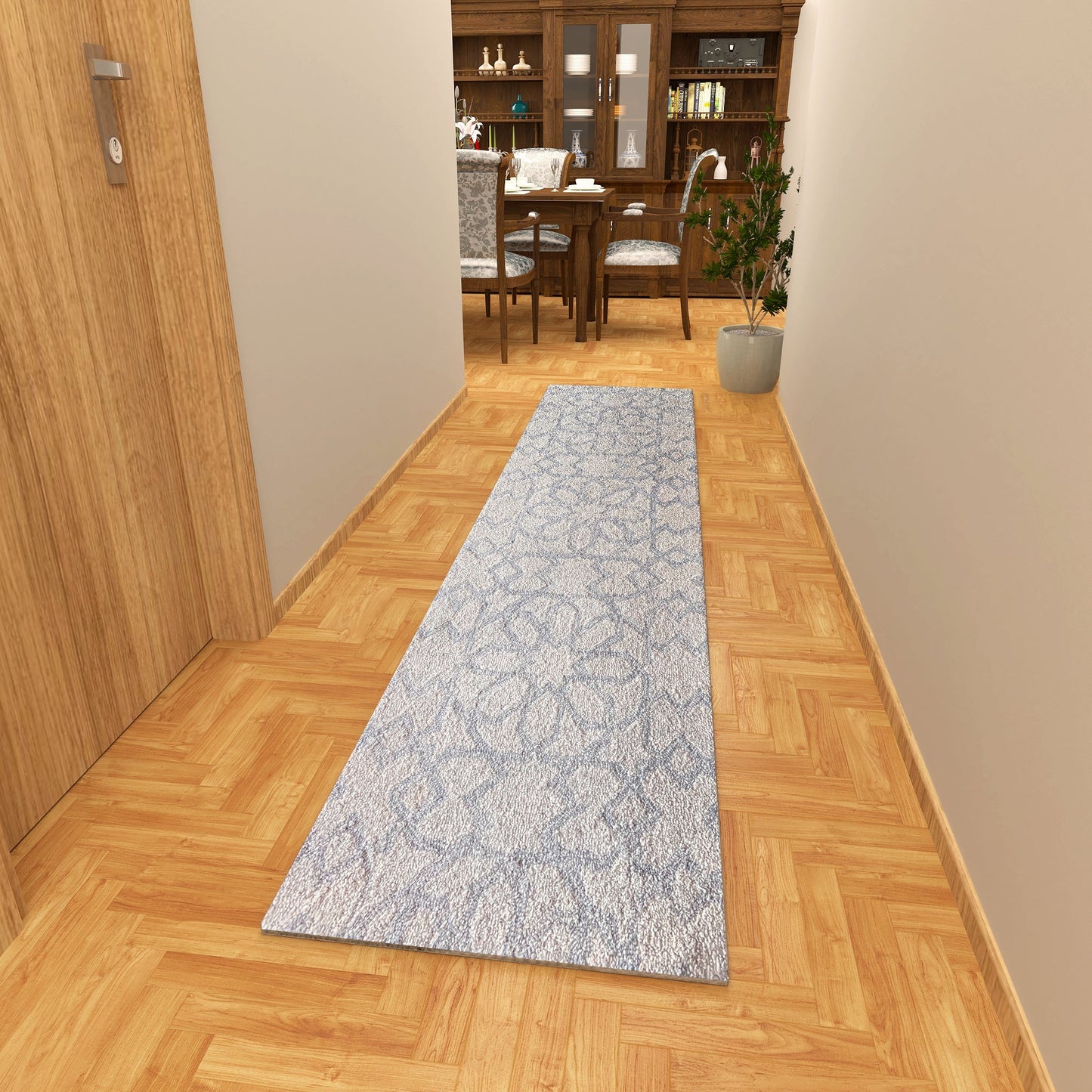 Premium Hand-Tufted Rug Made of 100% Wool - Shiraz Grid - 2x8 Feet
