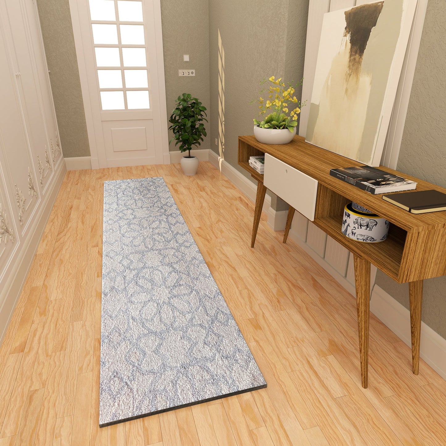 Premium Hand-Tufted Rug Made of 100% Wool - Shiraz Grid - 2x8 Feet