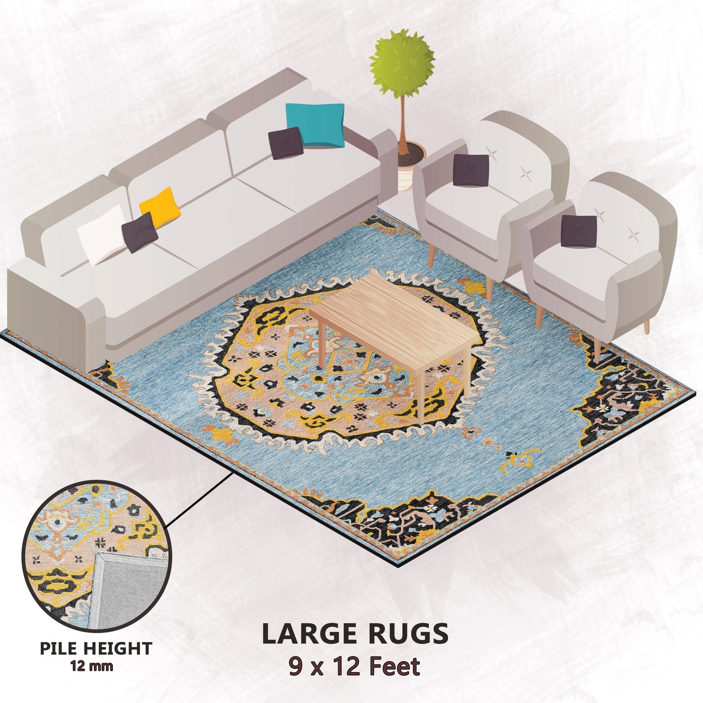 Premium Hand-Tufted Rug Made of 100% Wool - Shivanka - 9x12 Feet