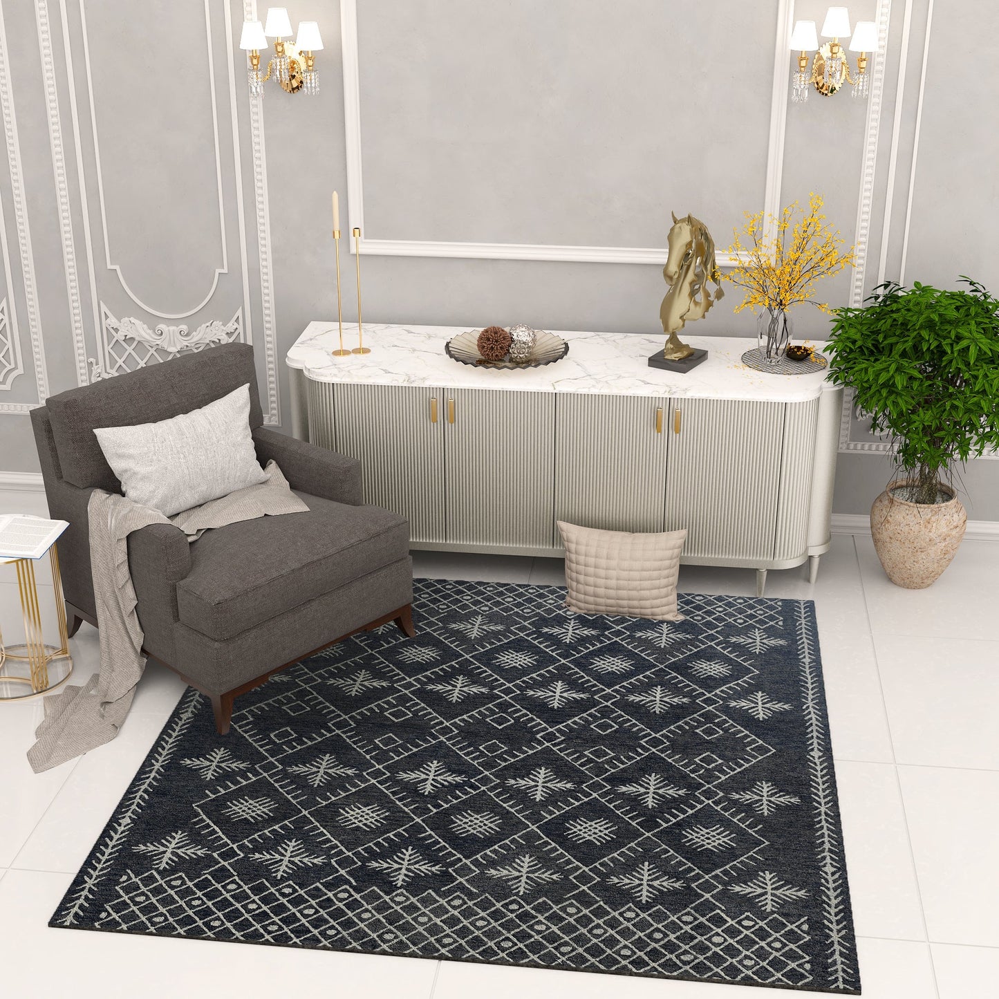 Premium Hand-Tufted Rug Made of 100% Wool - Snowfall - 6x6 Feet