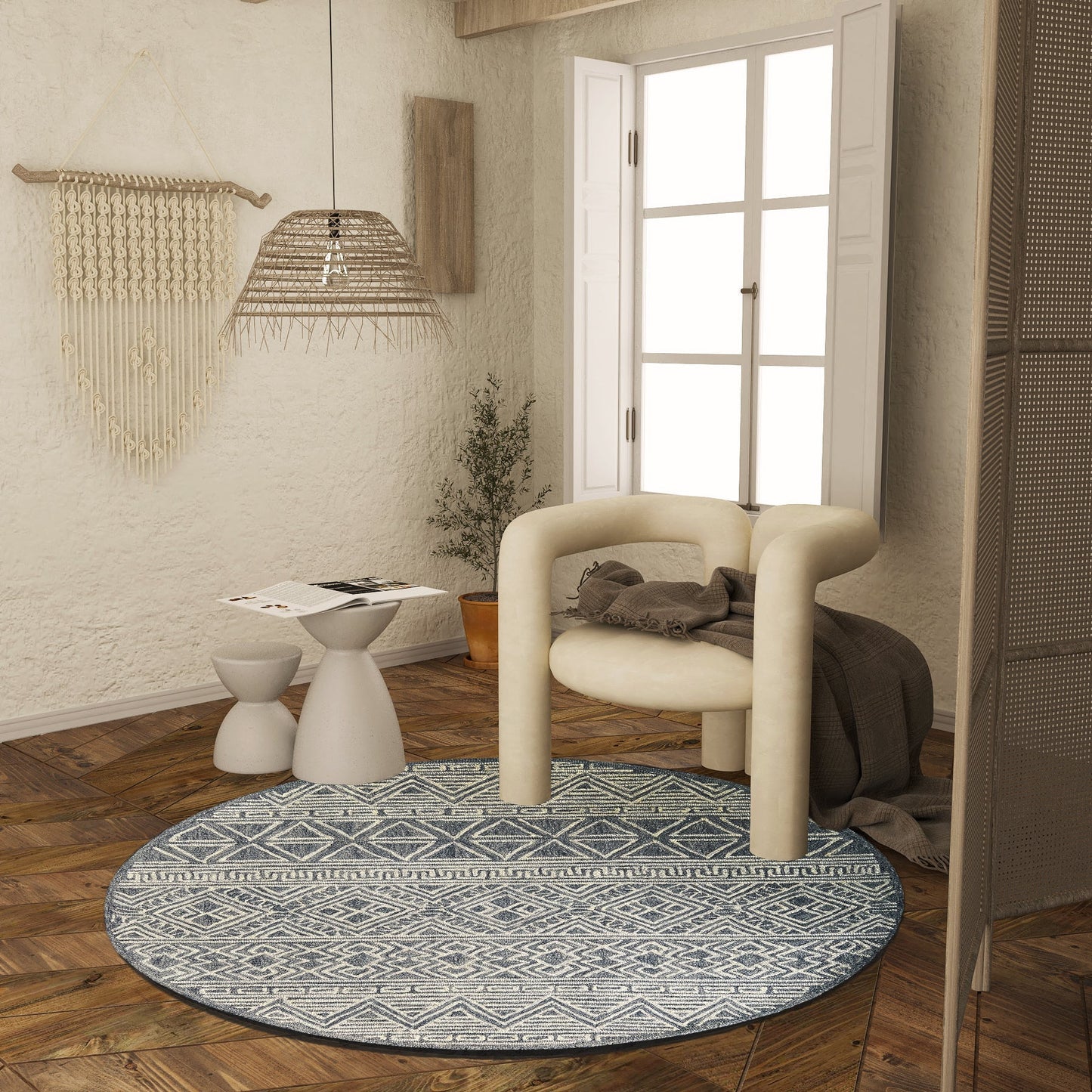 Premium Hand-Tufted Rug Made of 100% Wool - Still River Blue - 5x5 Feet