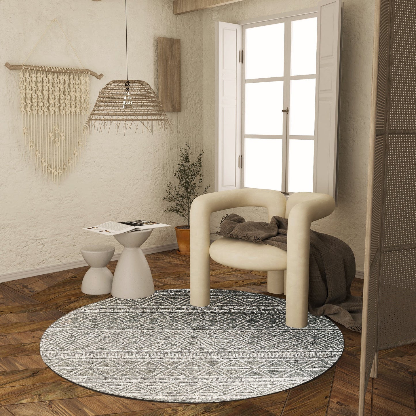 Premium Hand-Tufted Rug Made of 100% Wool - Still River Grey - 5x5 Feet