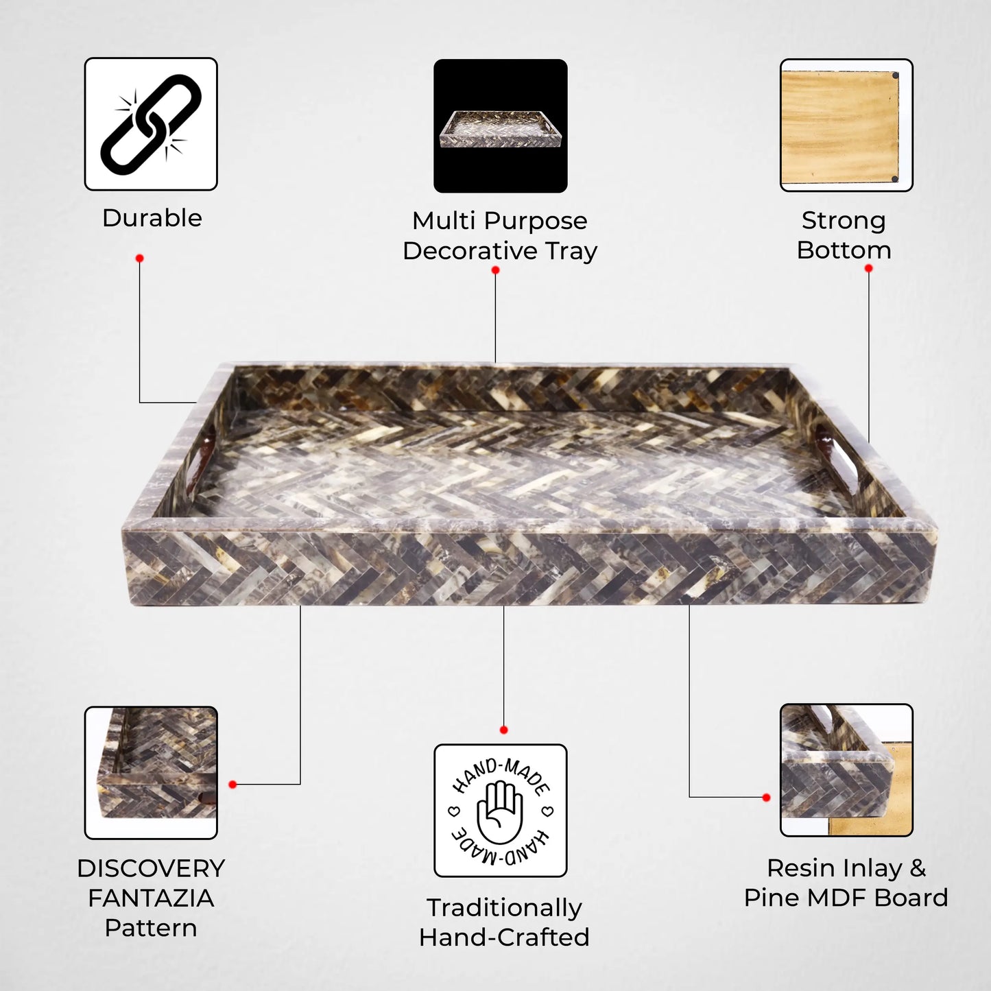 Decorative Tray Discovery Fantazia Pattern Resin Inlay Collection in 2 Sizes