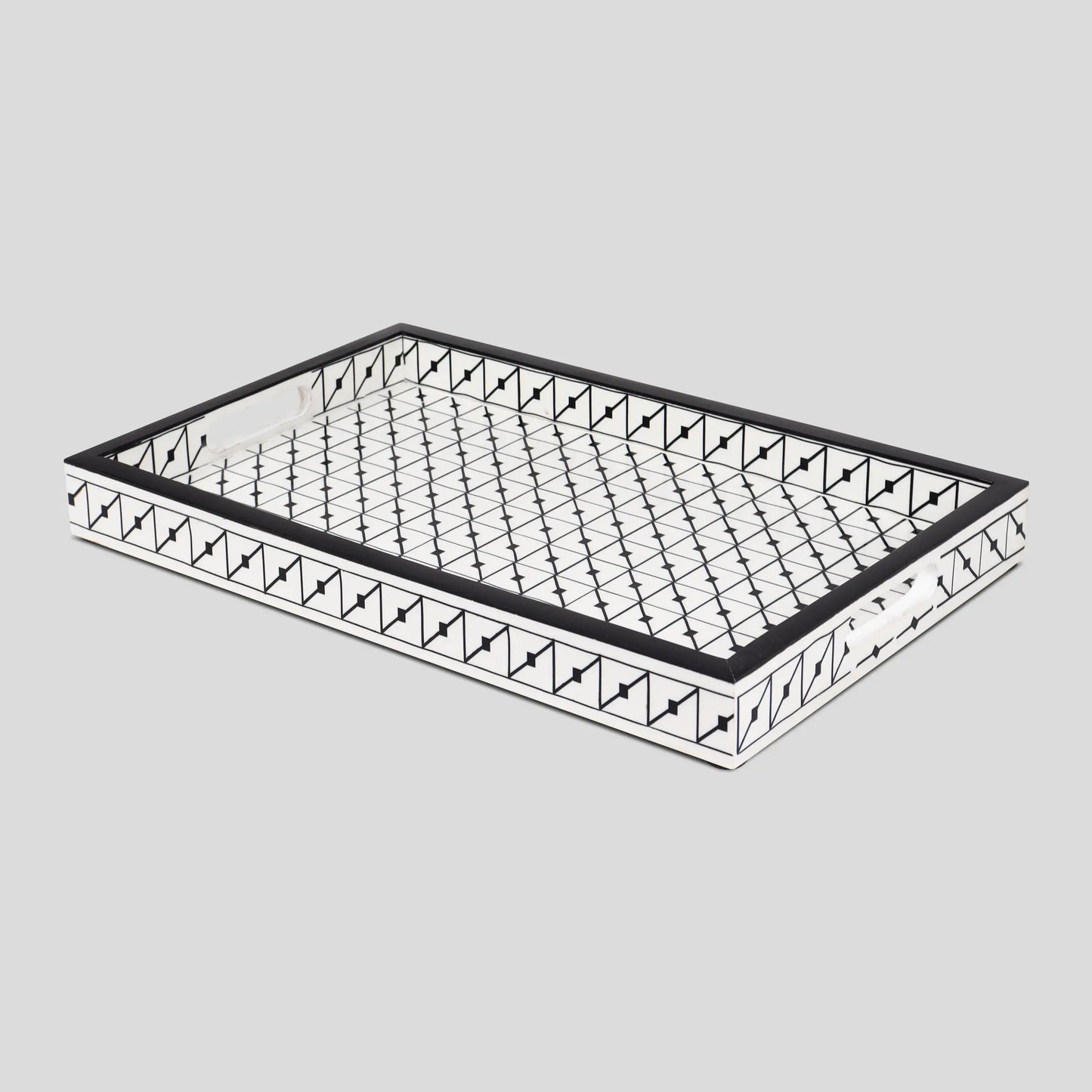 Decorative Tray Illusion Tiktak Pattern Bone & Resin Inlay Collection in 11x17, Black & White