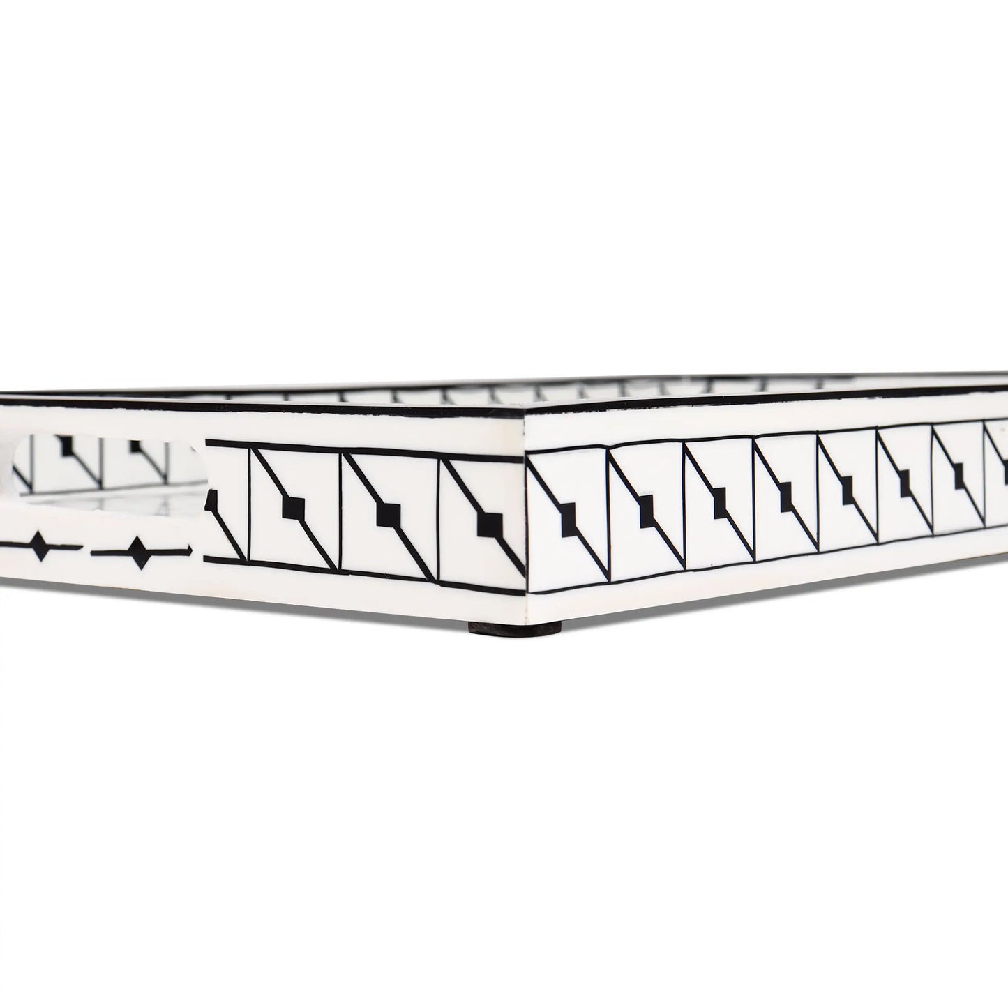 Decorative Tray Illusion Tiktak Pattern Bone & Resin Inlay Collection in 11x17, Black & White