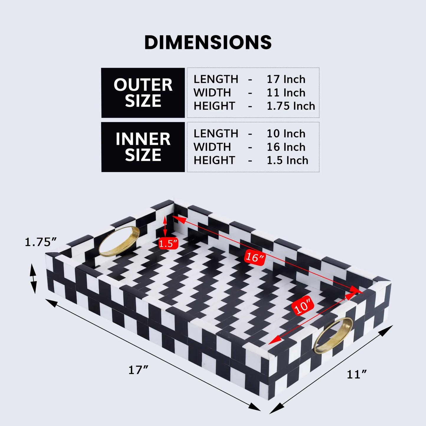 Decorative Tray Optique Pixel Pattern Resin Inlay Collection in 11x17