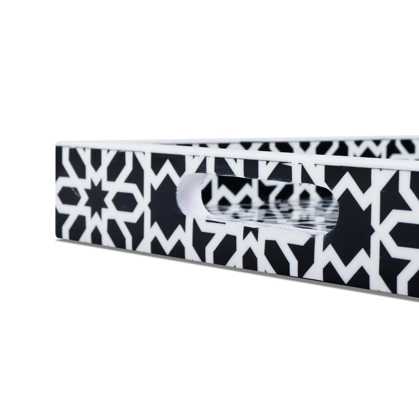 Decorative Tray Shiraj Pattern Resin Inlay Collection in 2 Sizes, Black & White