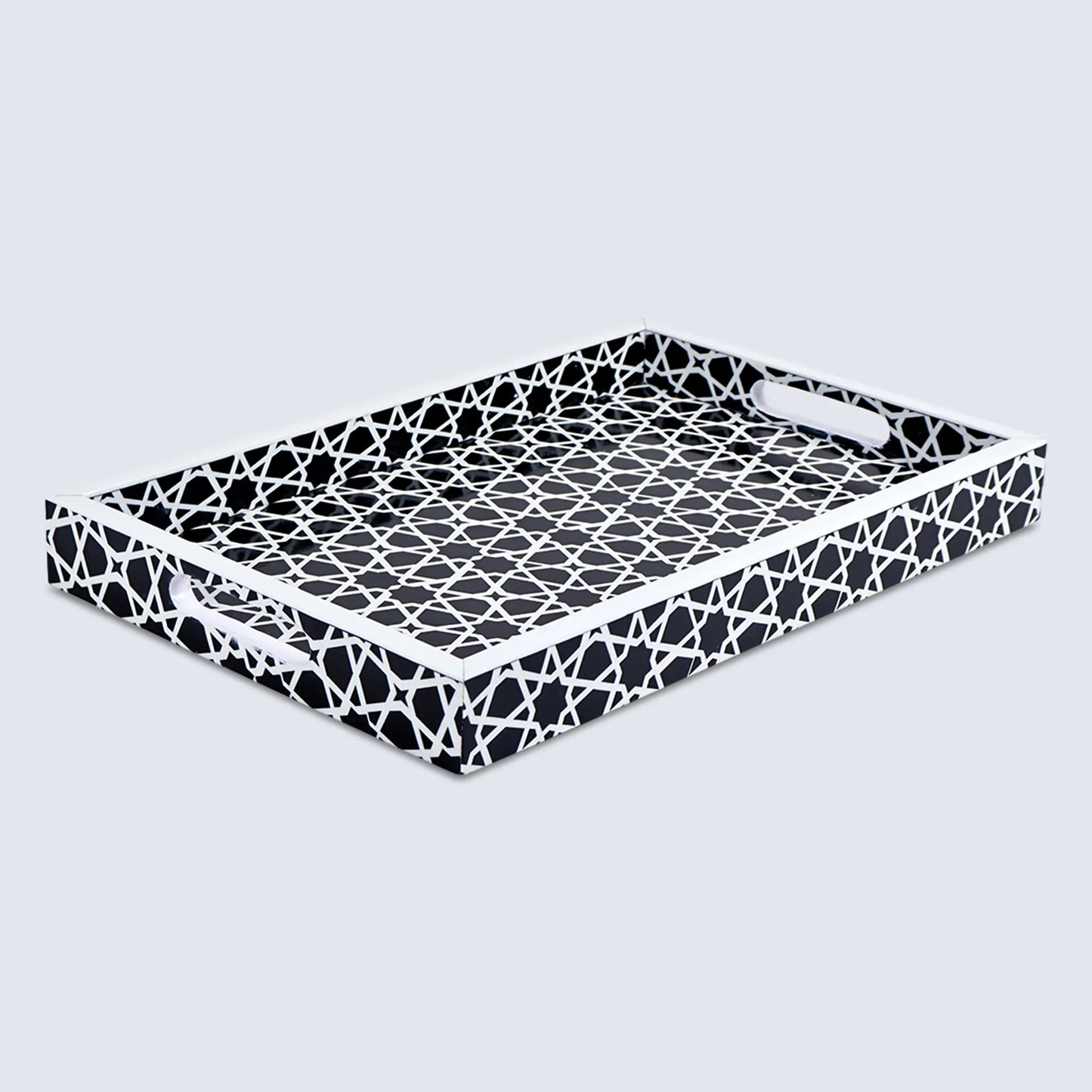 Decorative Tray Zellij Pattern Resin Inlay Collection in 2 Sizes, Black & White