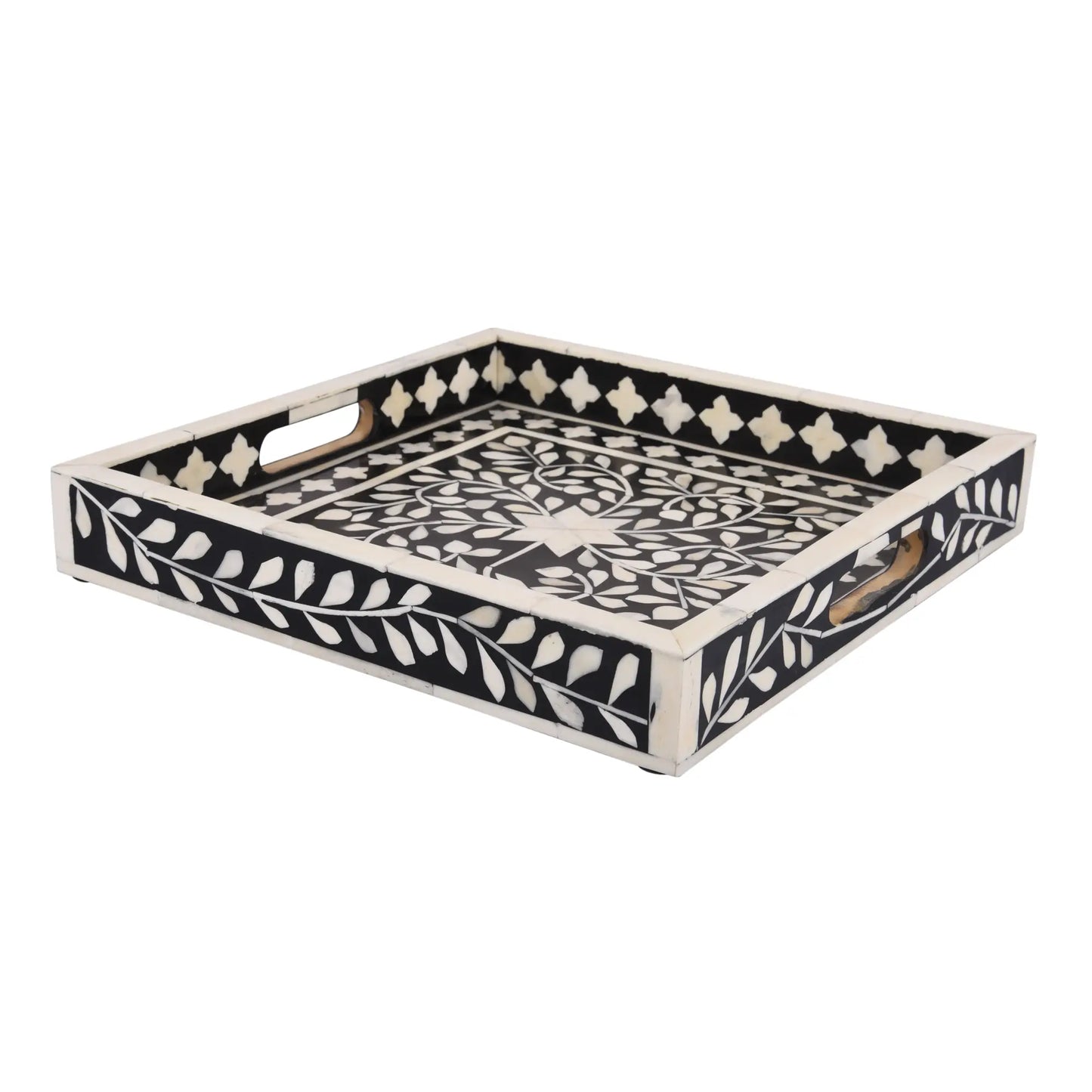 Decorative Tray Alhambra Negra Pattern Bone & Resin Inlay Collection in 2 Sizes