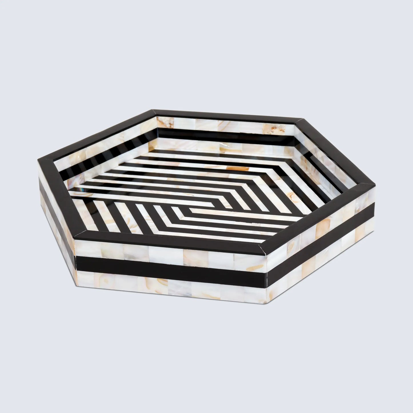 Decorative Tray Discovery Hex Pattern Mother of Pearl & Resin Inlay Collection in 12x12