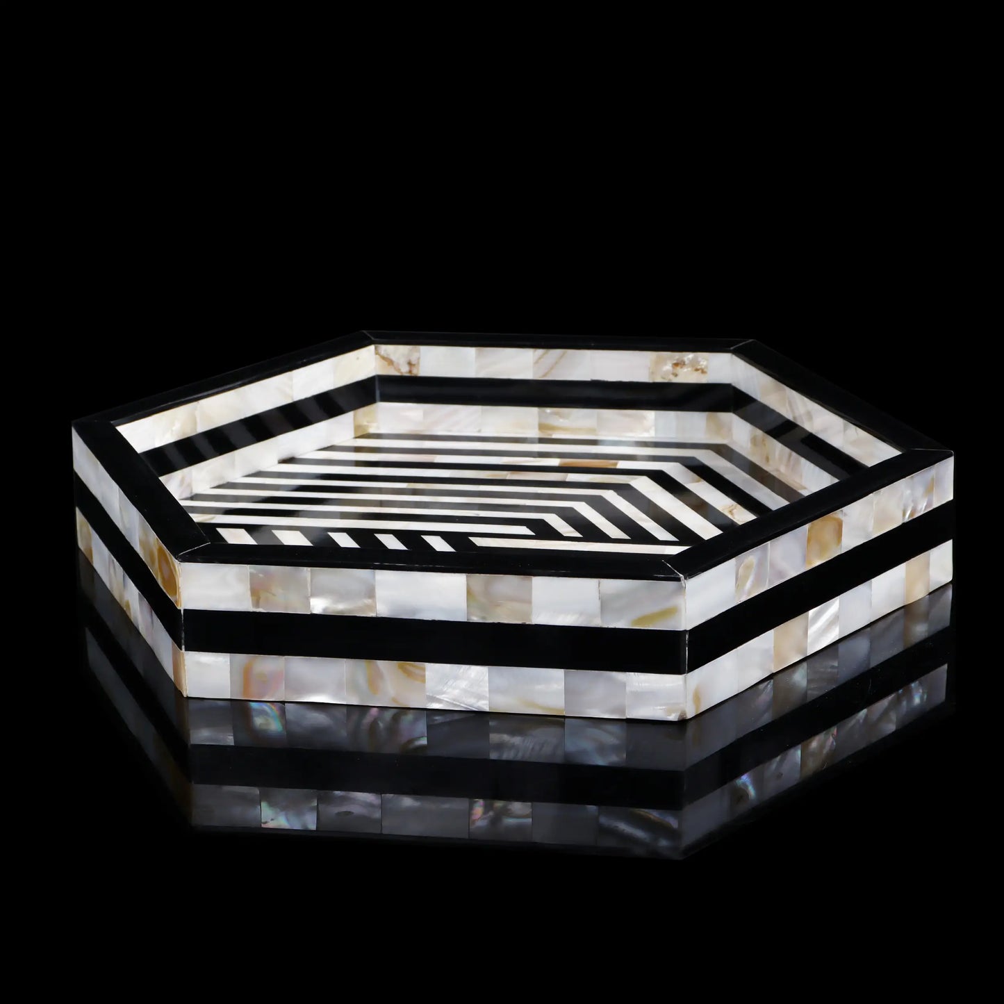 Decorative Tray Discovery Hex Pattern Mother of Pearl & Resin Inlay Collection in 12x12