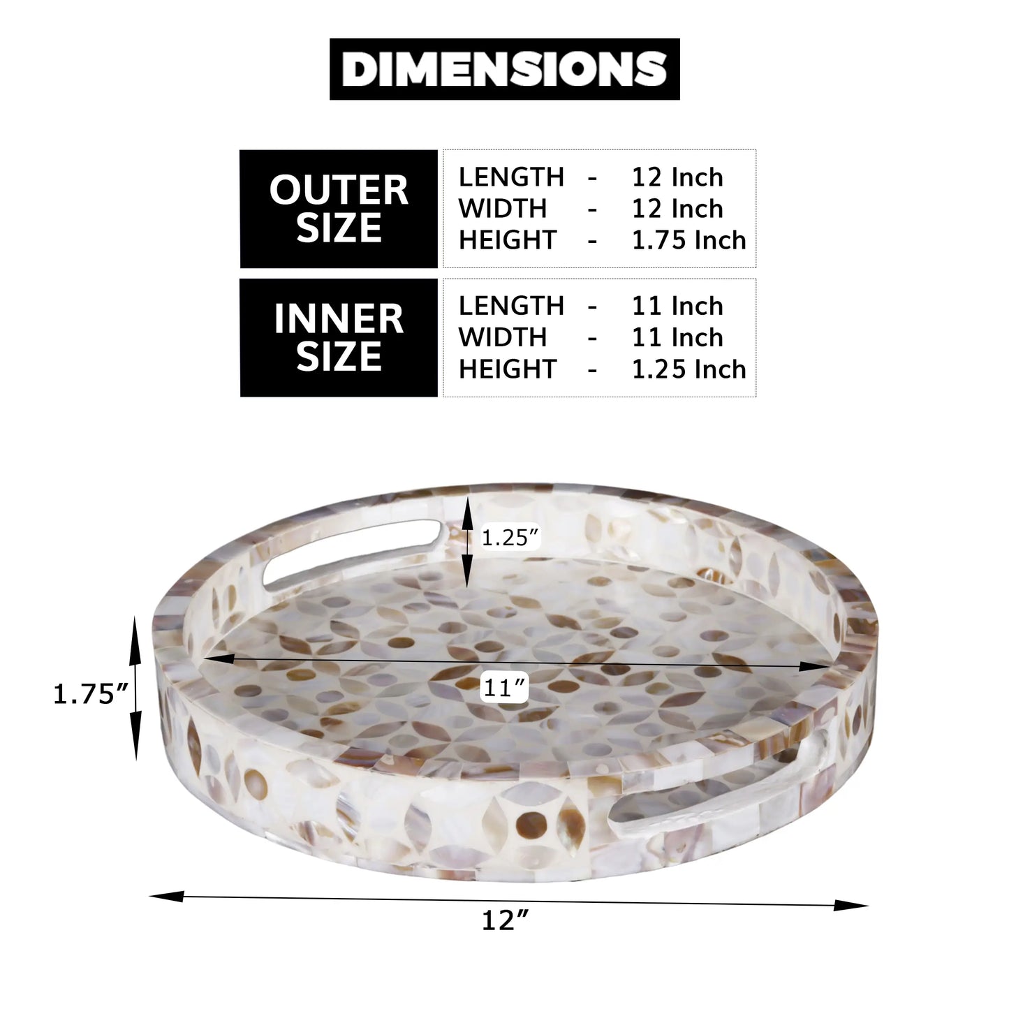 Decorative Tray Discovery Jewel Petit Pattern Mother of Pearl & Resin Inlay Collection in 2 Sizes