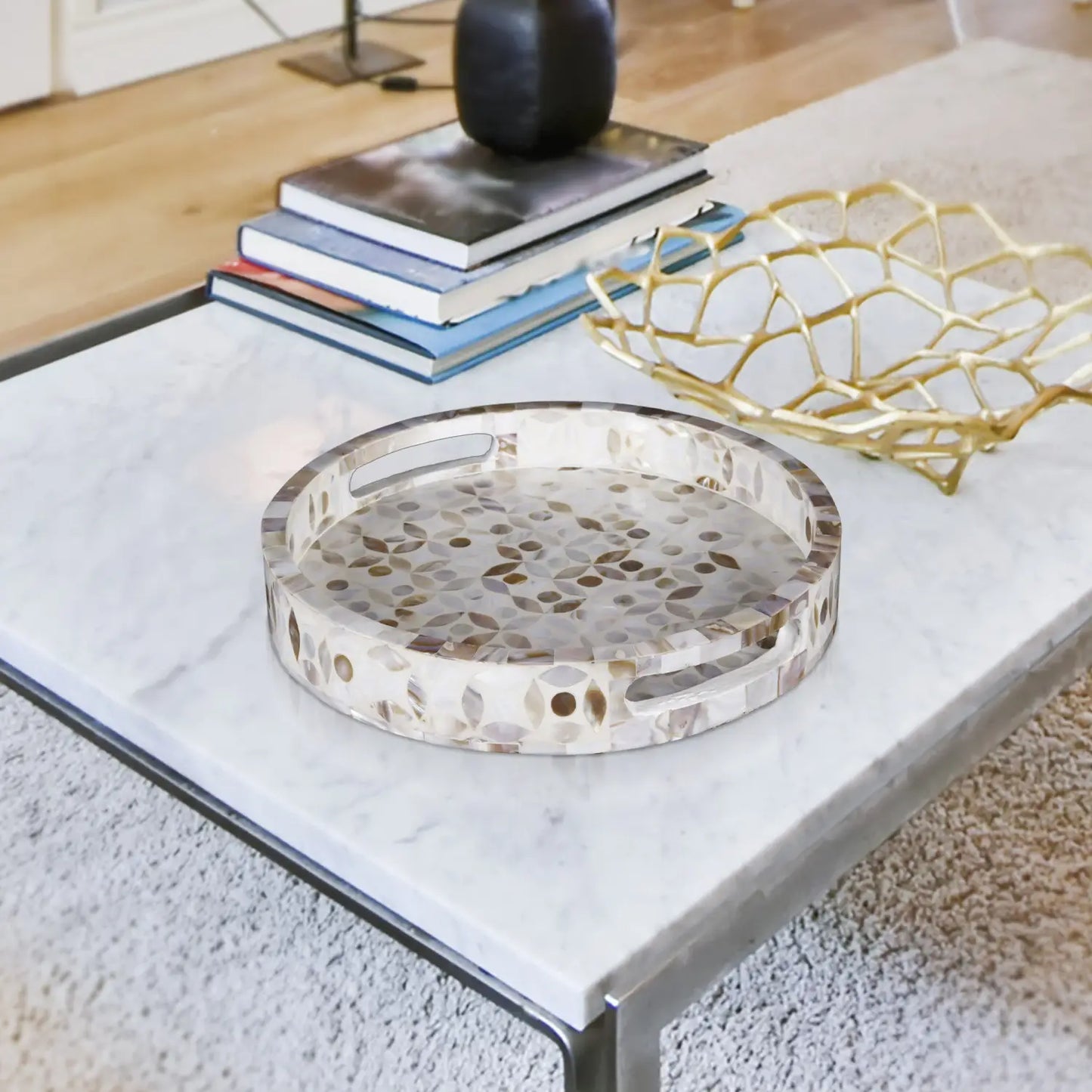 Decorative Tray Discovery Jewel Petit Pattern Mother of Pearl & Resin Inlay Collection in 2 Sizes