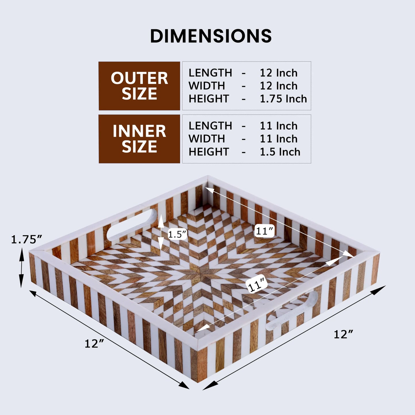 Decorative Tray Estrella Vida Pattern Resin Inlay Collection in 12x12