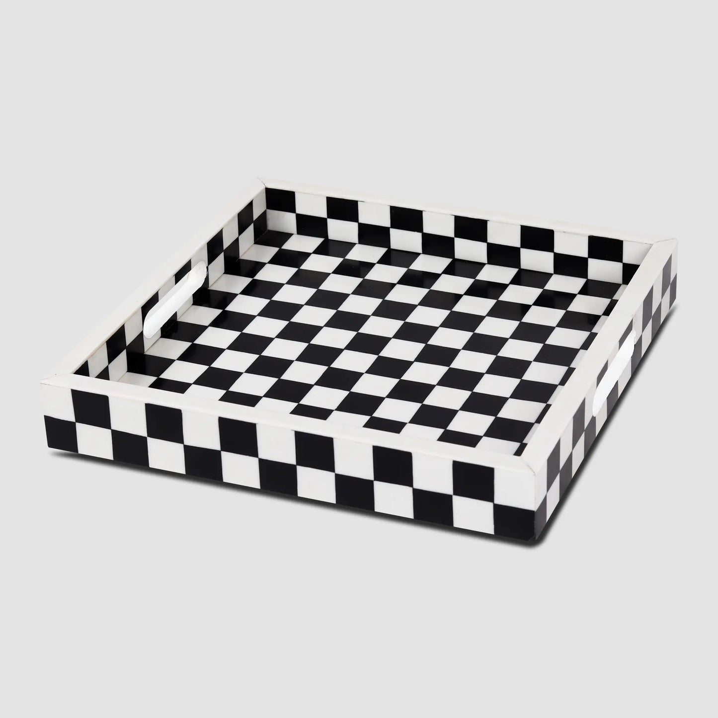 Decorative Tray Illusion Check Pattern Resin Inlay Collection in 12x12, Black & White