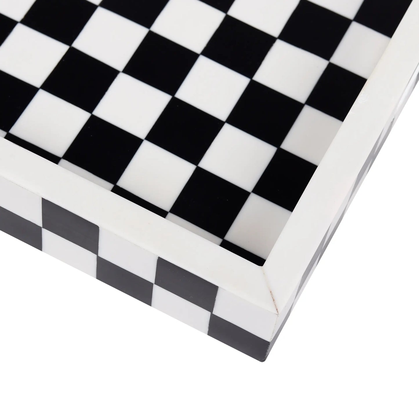 Decorative Tray Illusion Check Pattern Resin Inlay Collection in 12x12, Black & White