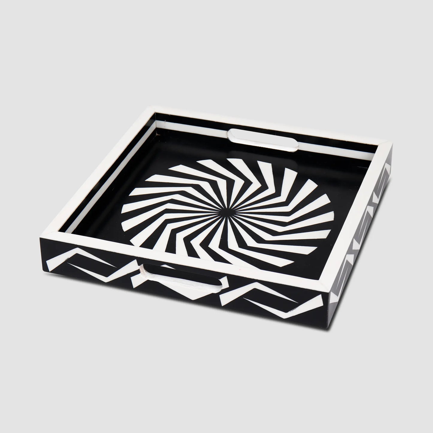 Decorative Tray Illusion Optic Pattern Resin Inlay Collection in 12x12, Black & White
