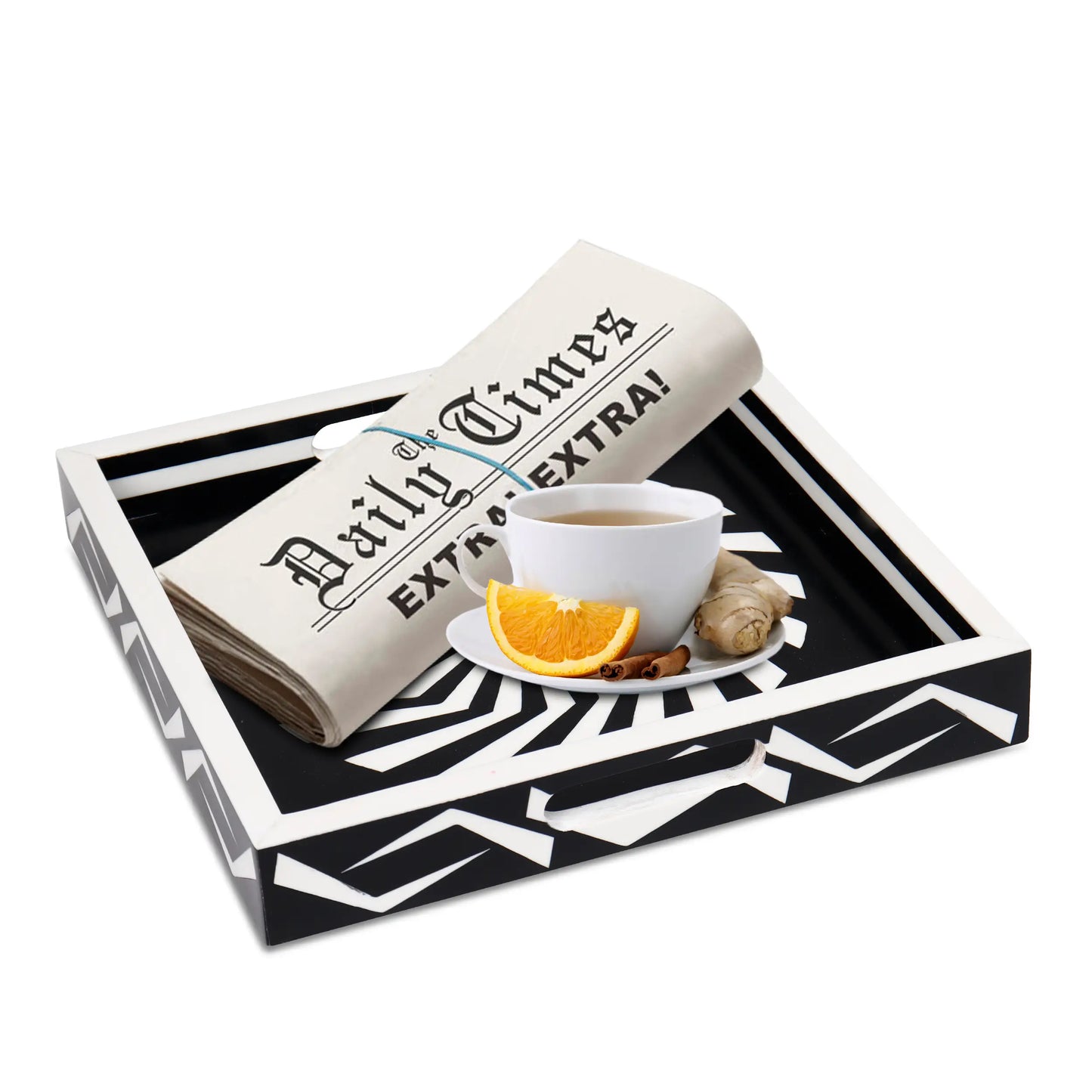 Decorative Tray Illusion Optic Pattern Resin Inlay Collection in 12x12, Black & White