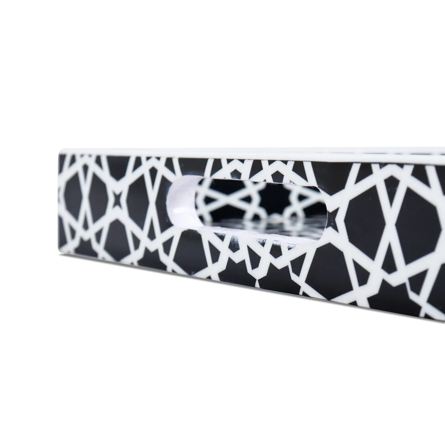 Decorative Tray Zellij Pattern Resin Inlay Collection in 2 Sizes, Black & White