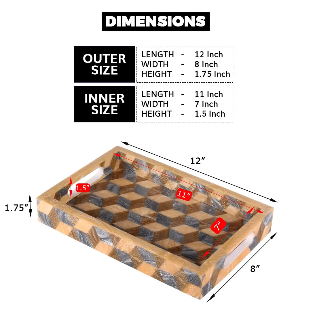 Decorative Tray 3D Pattern Resin Inlay Collection in 12x8, Brown & Grey