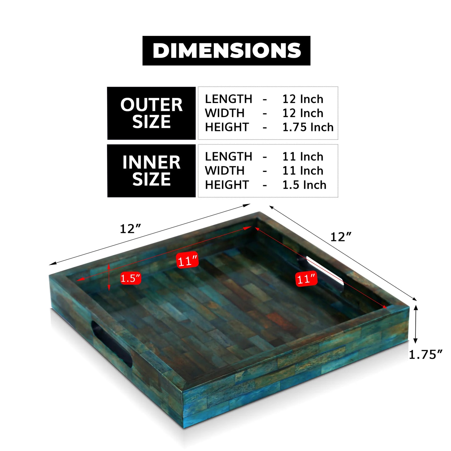 Decorative Tray Verdigris Pattern Bone Inlay Collection in 12x12 inches