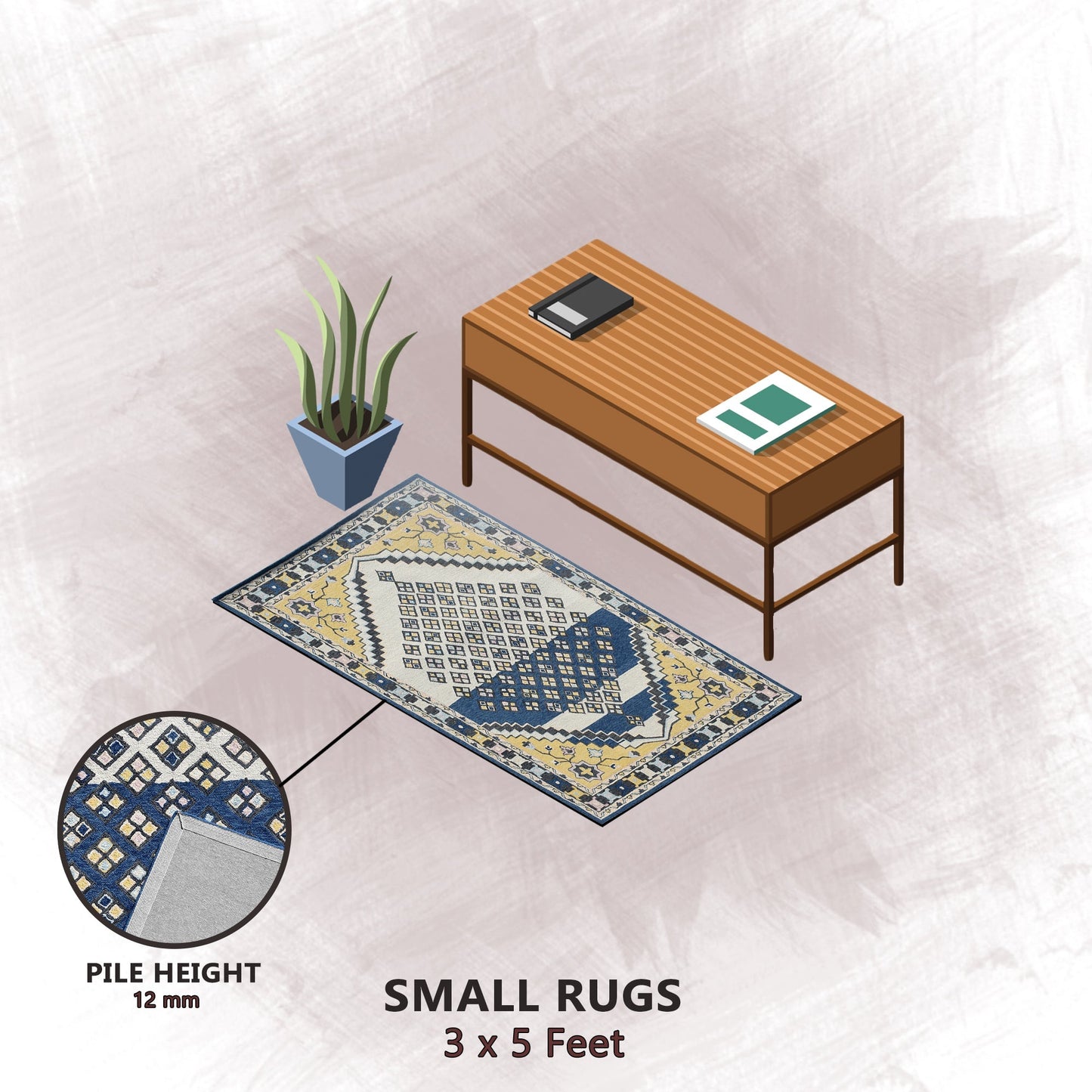 Premium Hand-Tufted Rug Made of 100% Wool - Tatar Folk - 3x5 Feet