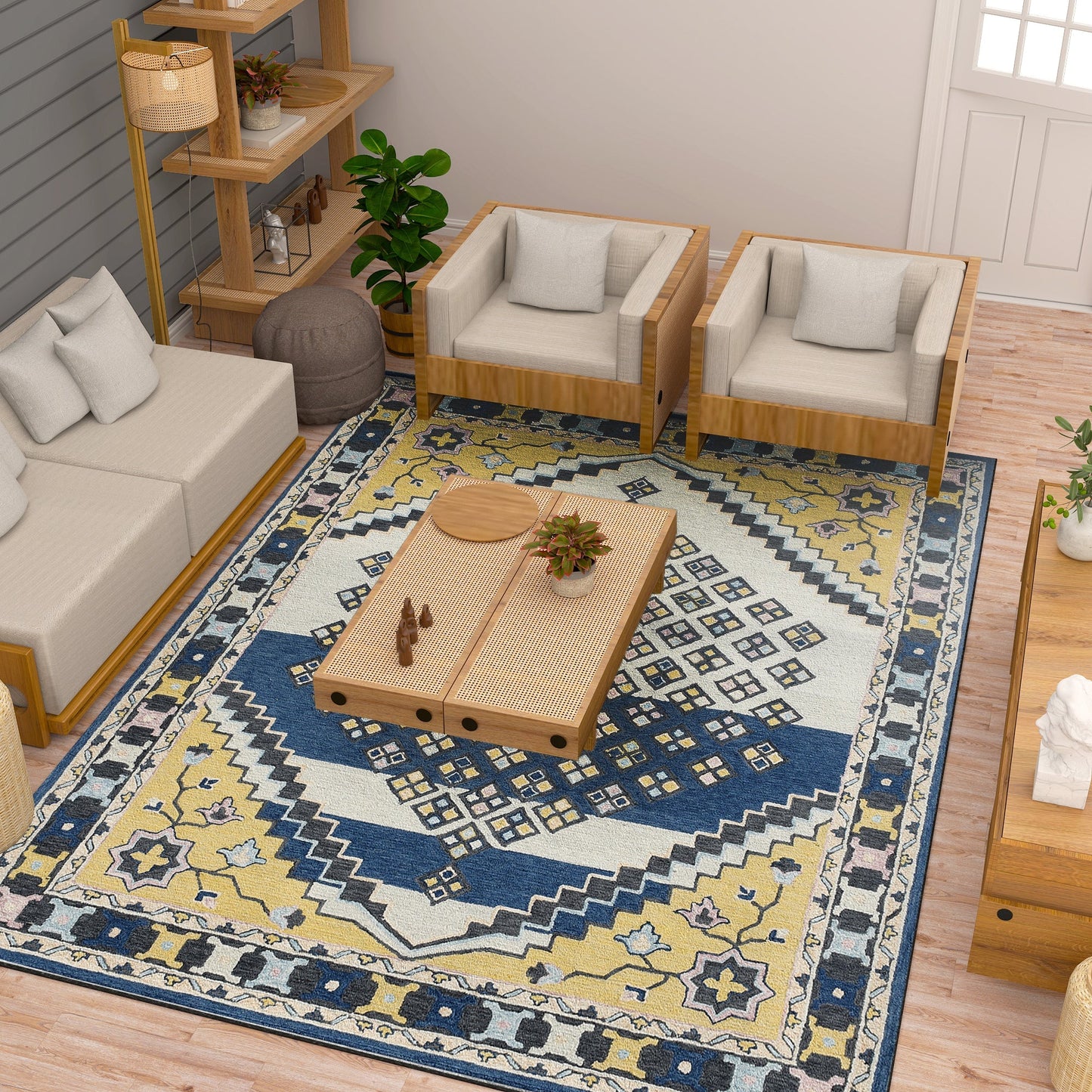 Premium Hand-Tufted Rug Made of 100% Wool - Tatar Folk - 8x10 Feet