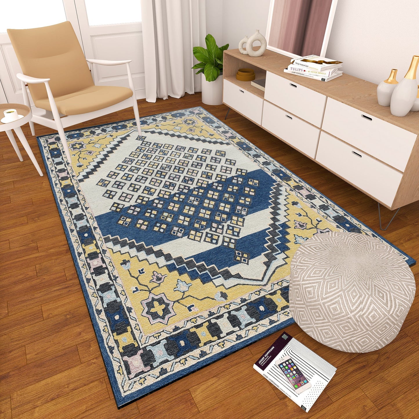 Premium Hand-Tufted Rug Made of 100% Wool - Tatar Folk - 3x5 Feet
