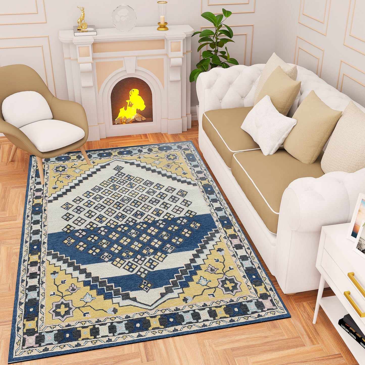 Premium Hand-Tufted Rug Made of 100% Wool - Tatar Folk - 5x8 Feet