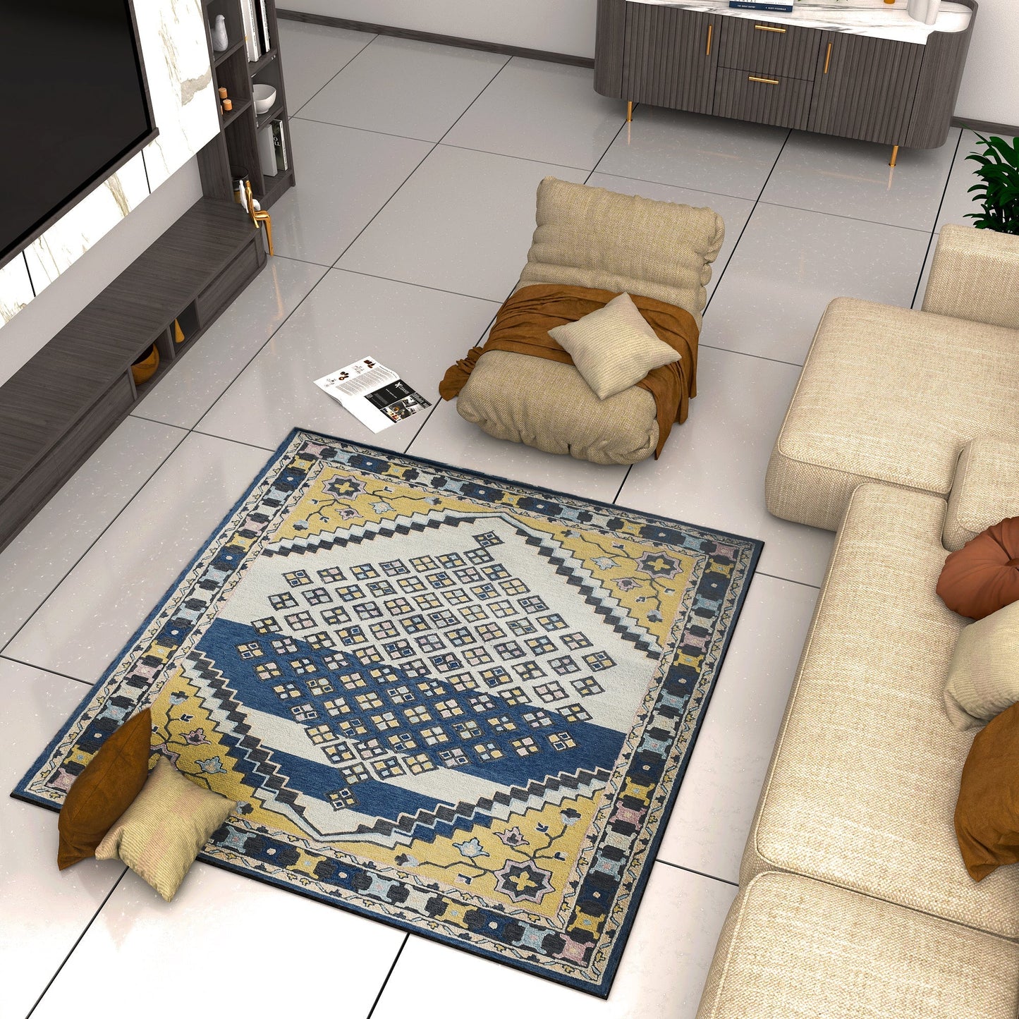 Premium Hand-Tufted Rug Made of 100% Wool - Tatar Folk - 6x6 Feet