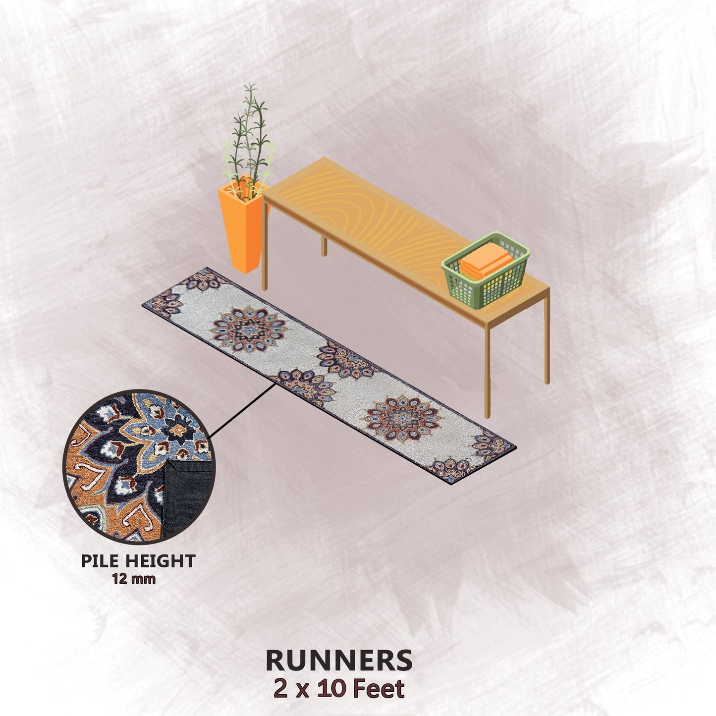 Premium Hand-Tufted Rug Made of 100% Wool - Vivid Plume - 2x10 Feet