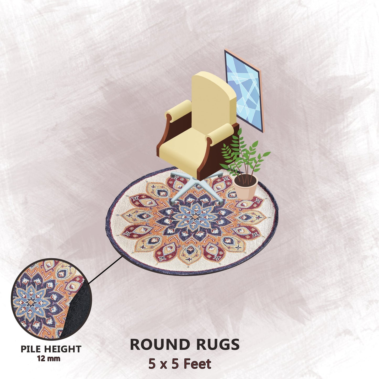 Premium Hand-Tufted Rug Made of 100% Wool - Vivid Plume - 5x5 Feet