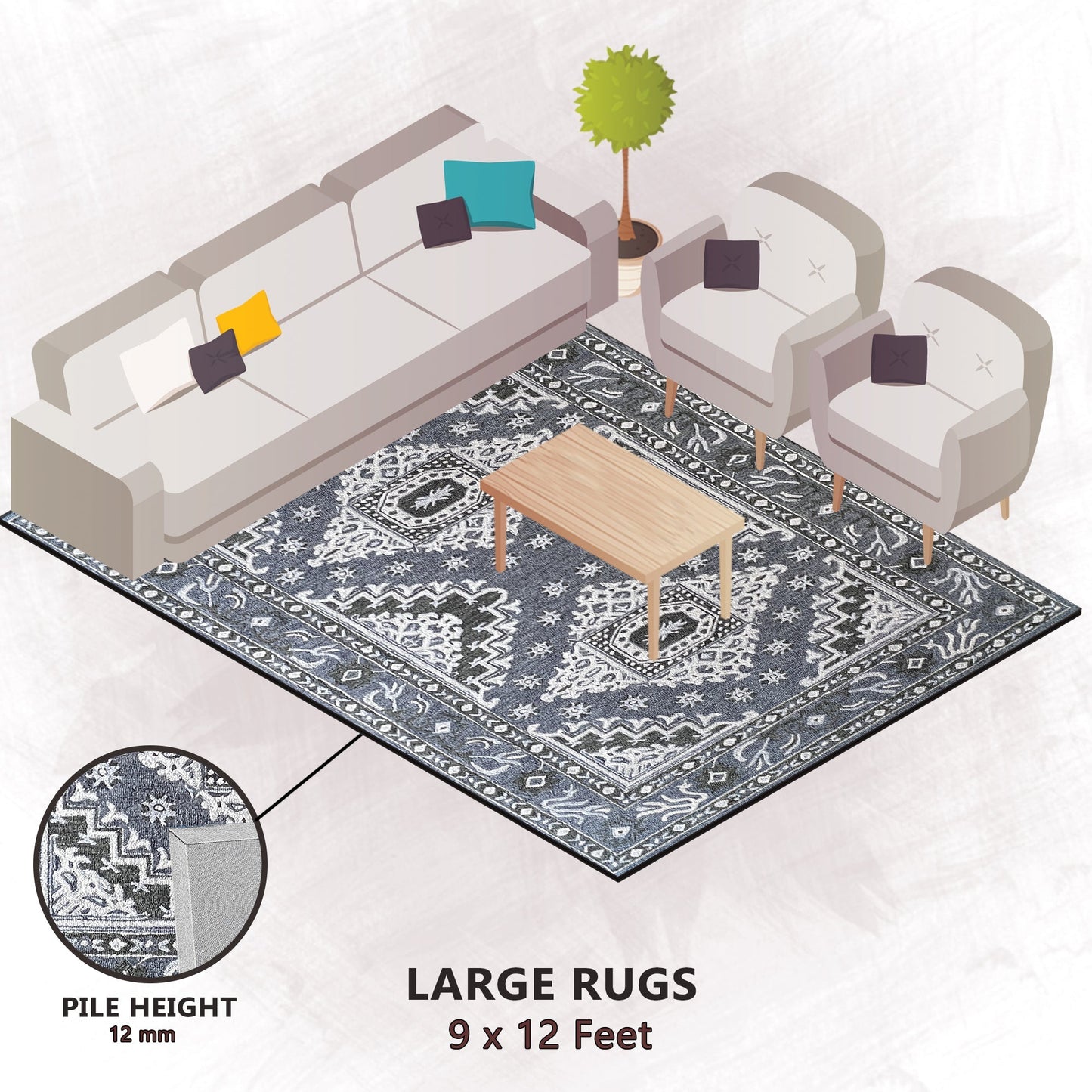 Premium Hand-Tufted Rug Made of 100% Wool - Wandering Star - 9x12 Feet