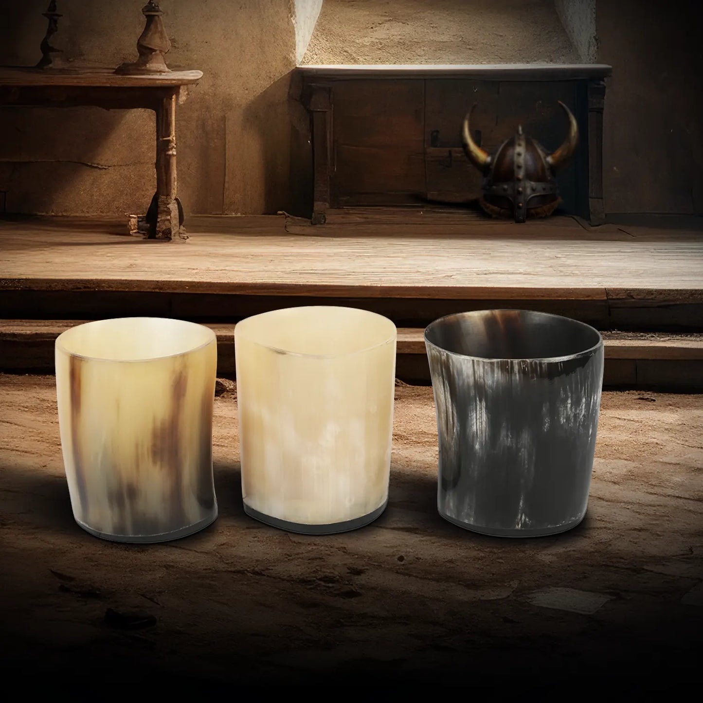 Horn Whiskey Shot Glasses Pack 3 - Holds Upto 6.5 oz, Natural