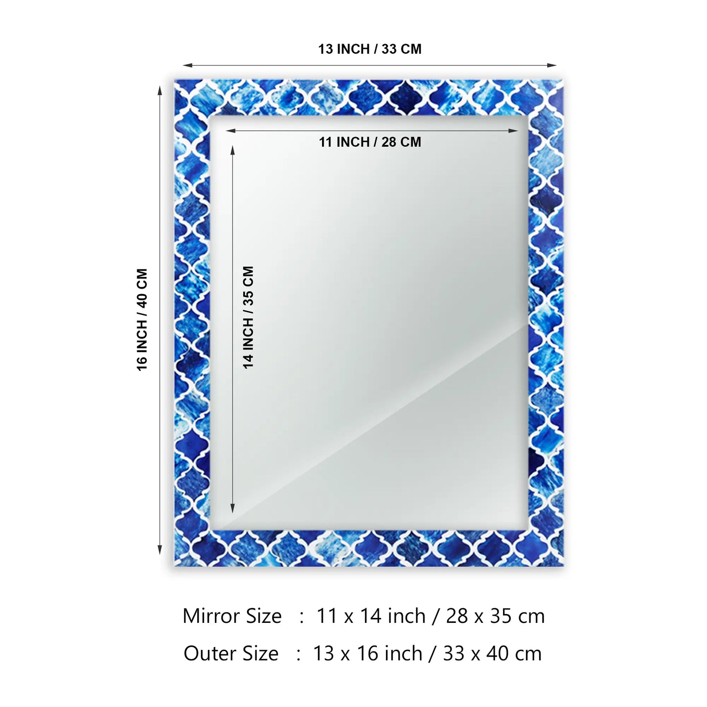 Make to Order Moroccan Blue Mirror Bone & Resin Inlay Collection in 7 Sizes