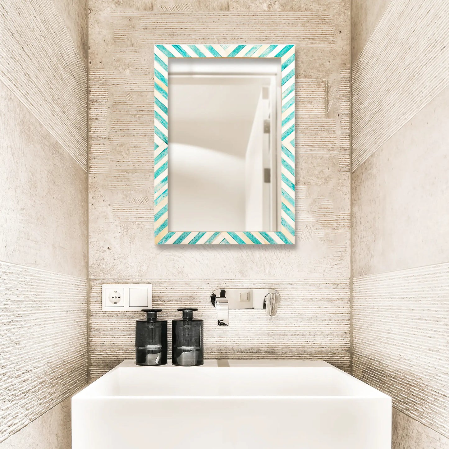 Make to Order Chevron Green Mirror Bone Inlay Collection in 3 Sizes