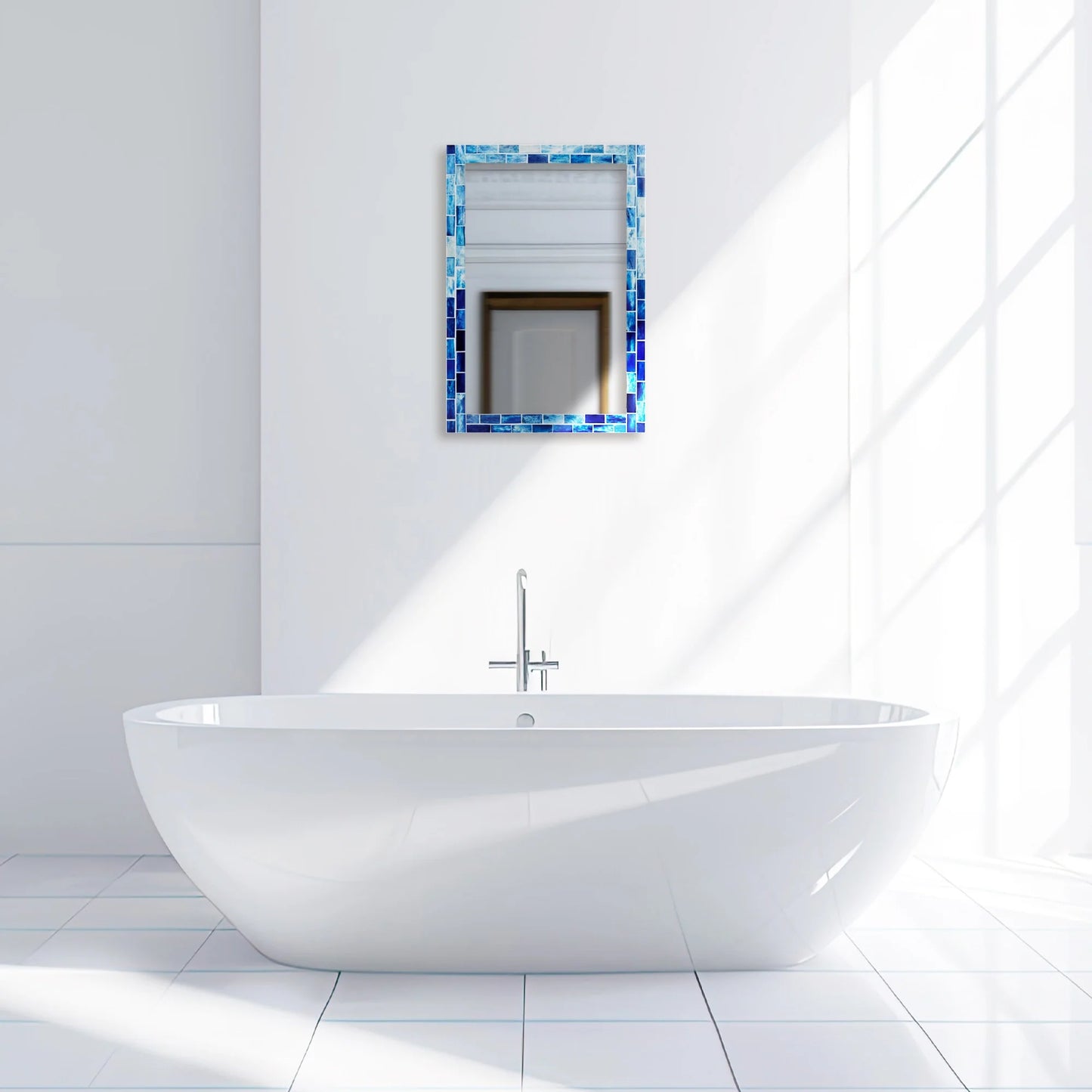 Indigo Pattern Mirror Bone Inlay Collection - 24x36 inches