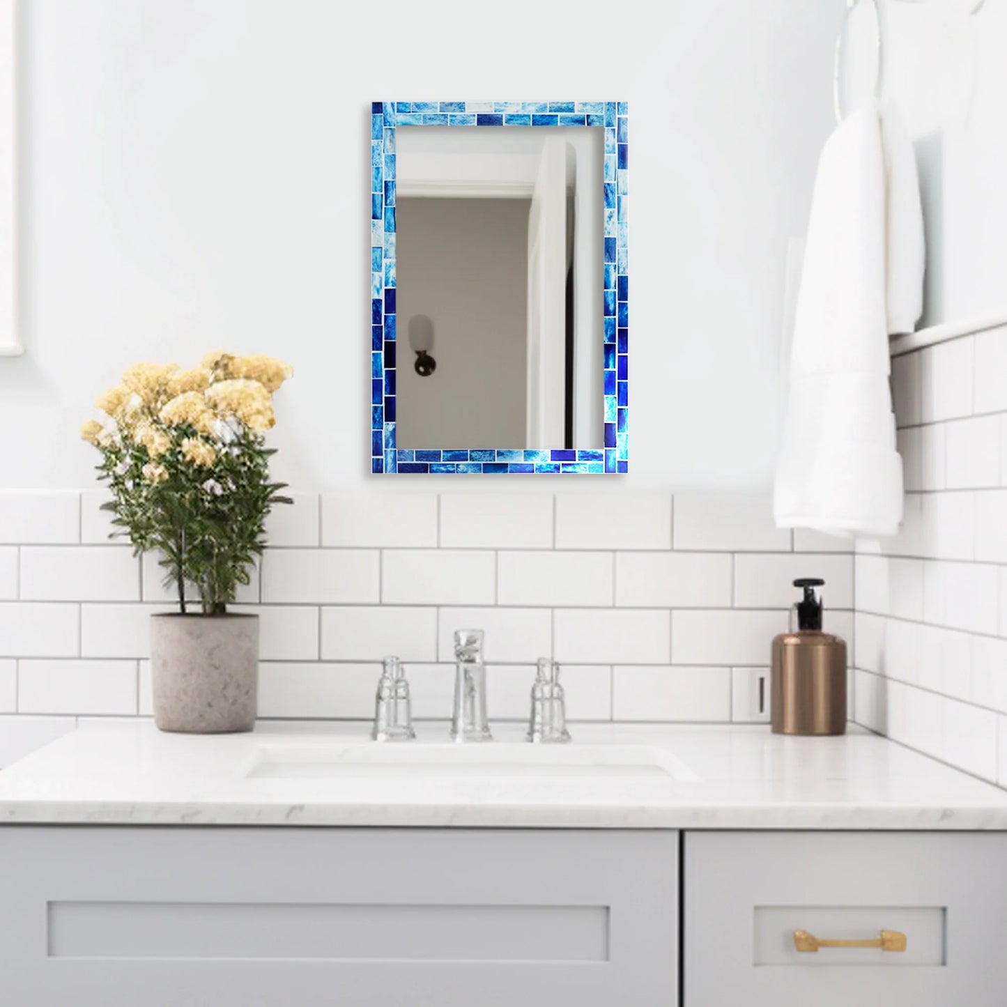 Indigo Pattern Mirror Bone Inlay Collection - 24x36 inches