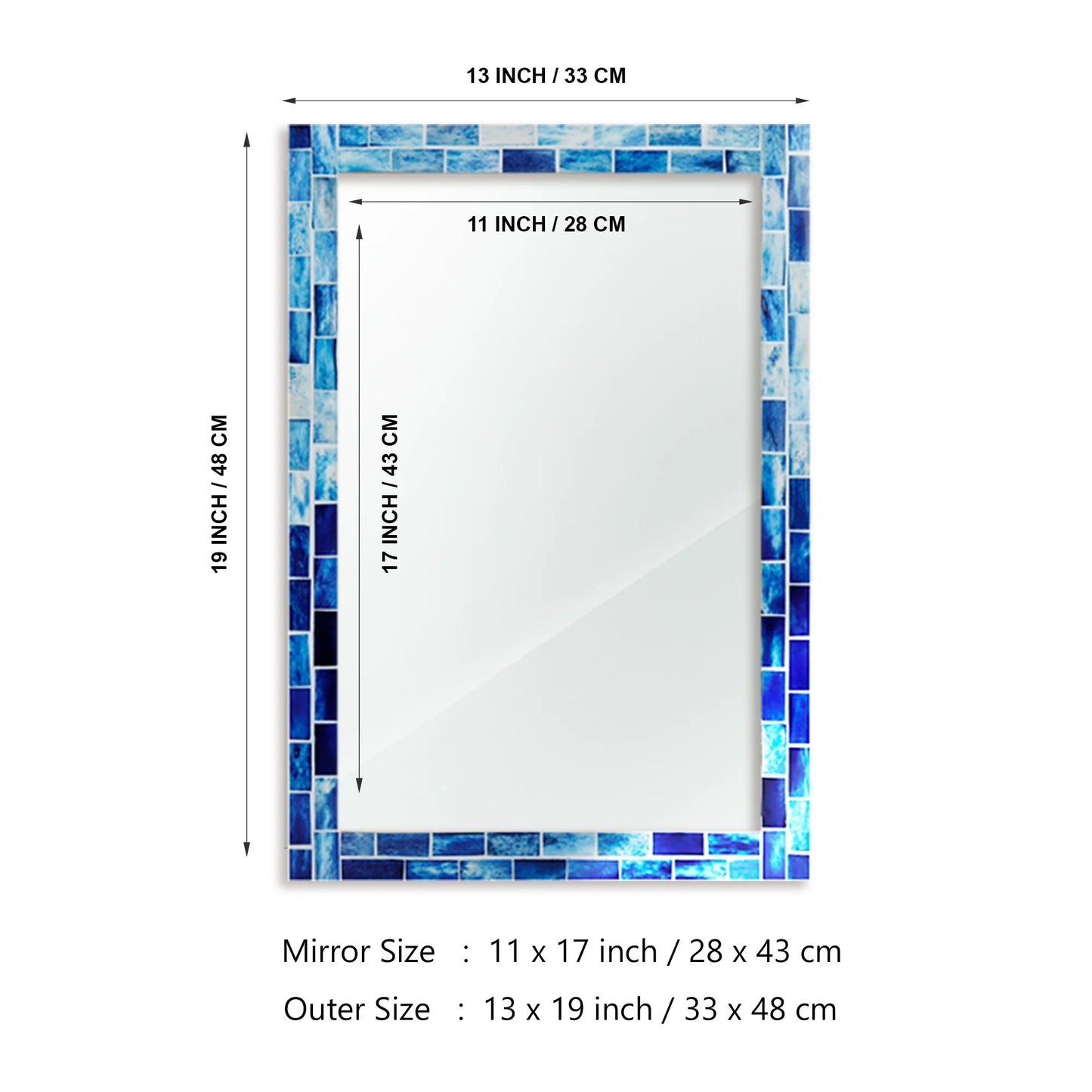 Indigo Pattern Mirror Bone Inlay Collection - 24x36 inches