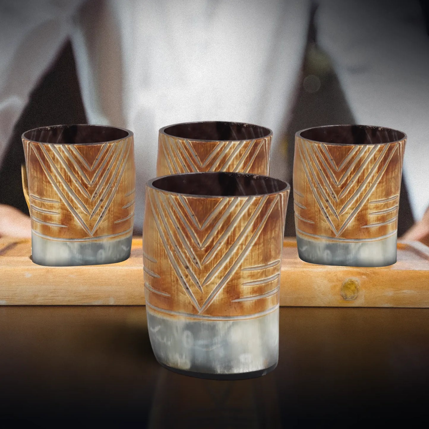 Horn Whiskey Shot Glasses Pack (4,8 & 12) – Hold Up to 6.5oz, Tribal Chevron